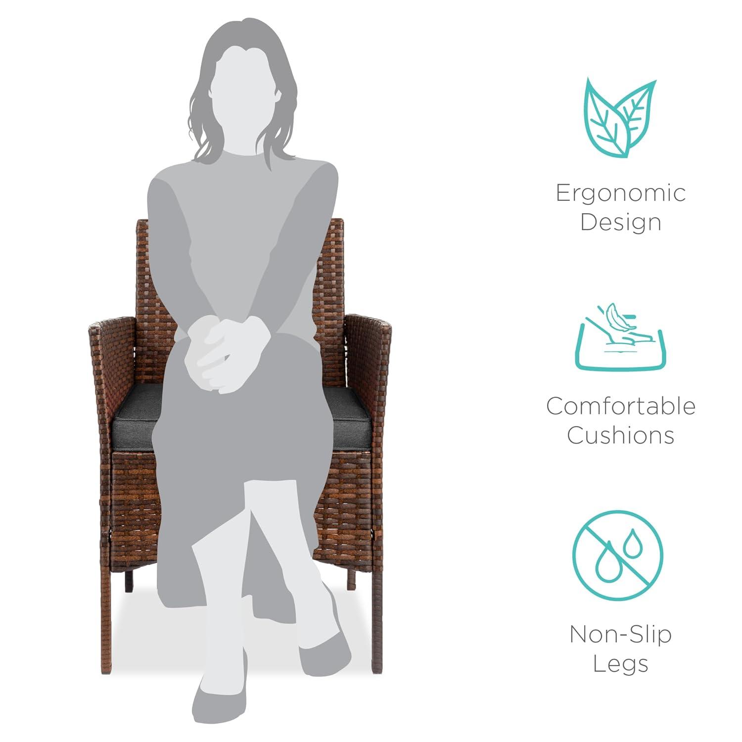 Best Choice Products 3-Piece Outdoor Wicker Conversation Patio Bistro Set, w/ 2 Chairs, Table - Brown/Stone Gray