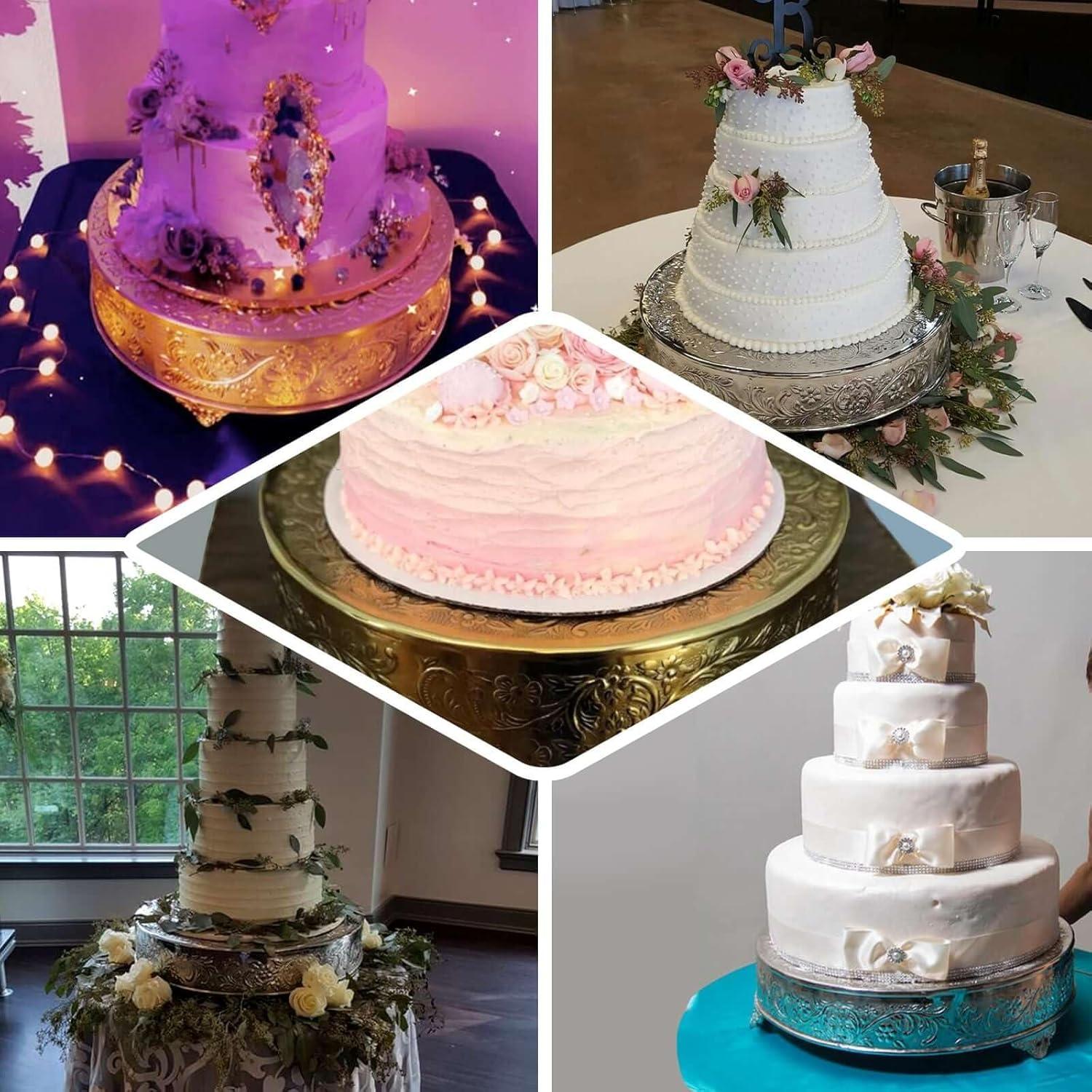 Efavormart 18 inch Gold Round Embossed Metal Cake Plateau Stand Riser Wedding Birthday Party Dessert Cake Pedestal Display Plate