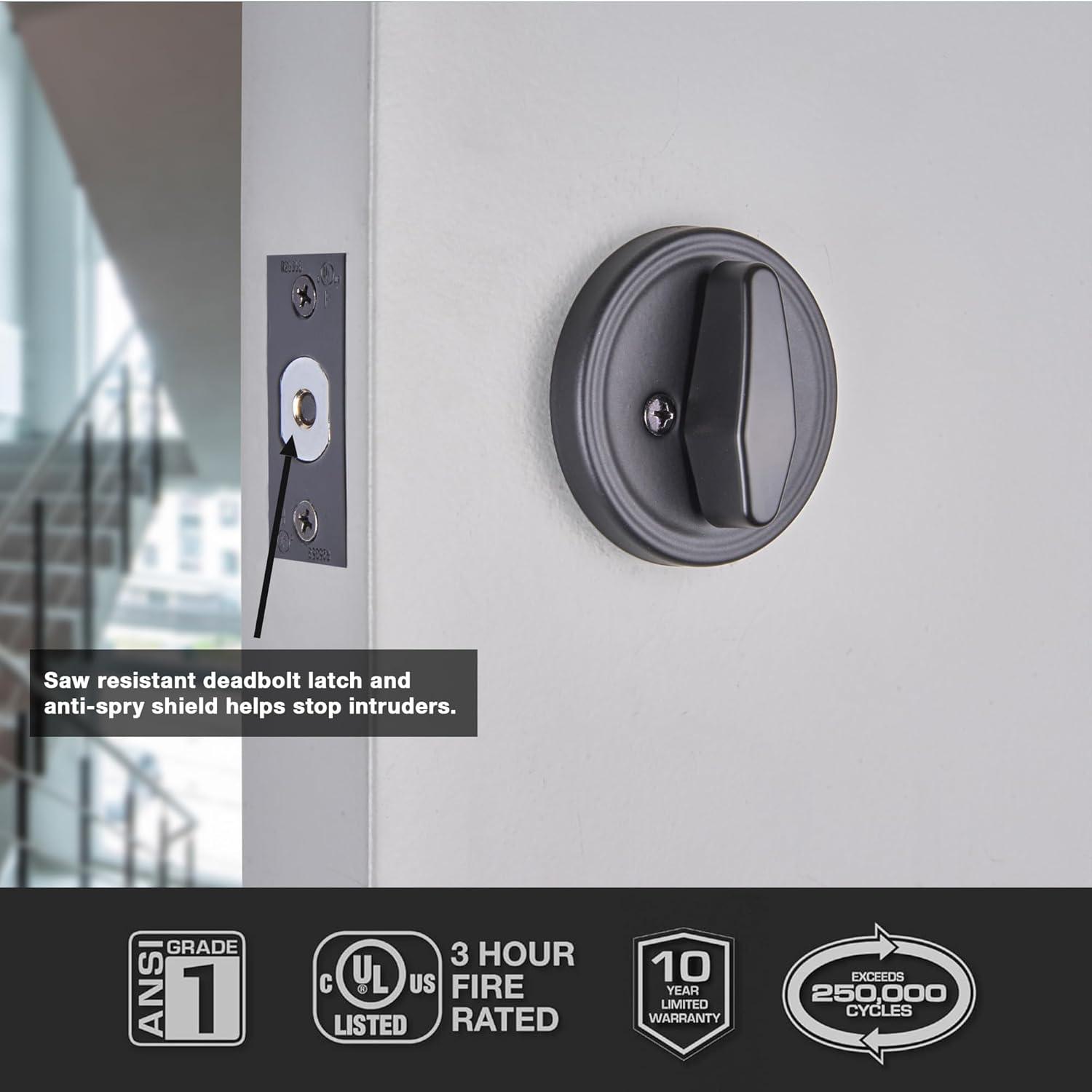 BRINKS Commercial - Single Cylinder Deadbolt Lock, Matte Black Finish - Meets ANSI Grade 1 Standards and has 3-Hour UL Fire Rating