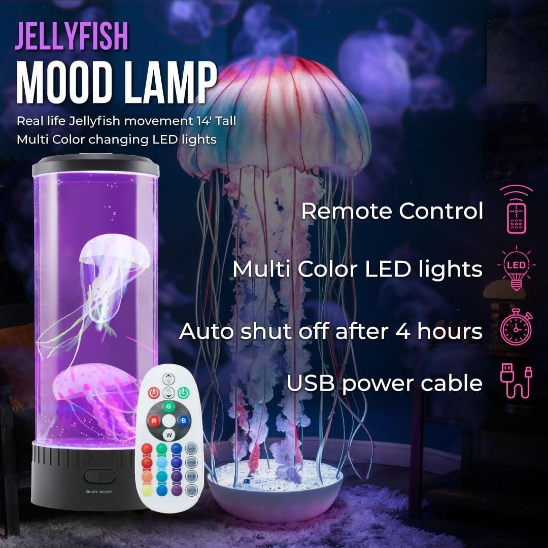 Lumina Black Cylinder Jellyfish Mood Lamp with LED Lights