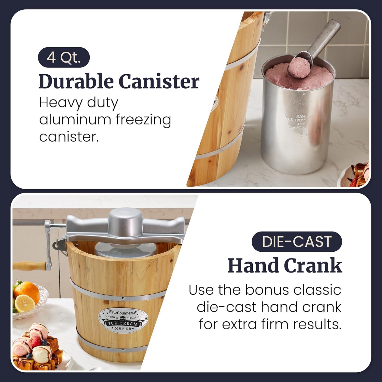 Elite Gourmet 4Qt. Old Fashioned Pine Bucket Electric/Manual Ice Cream Maker EIM402