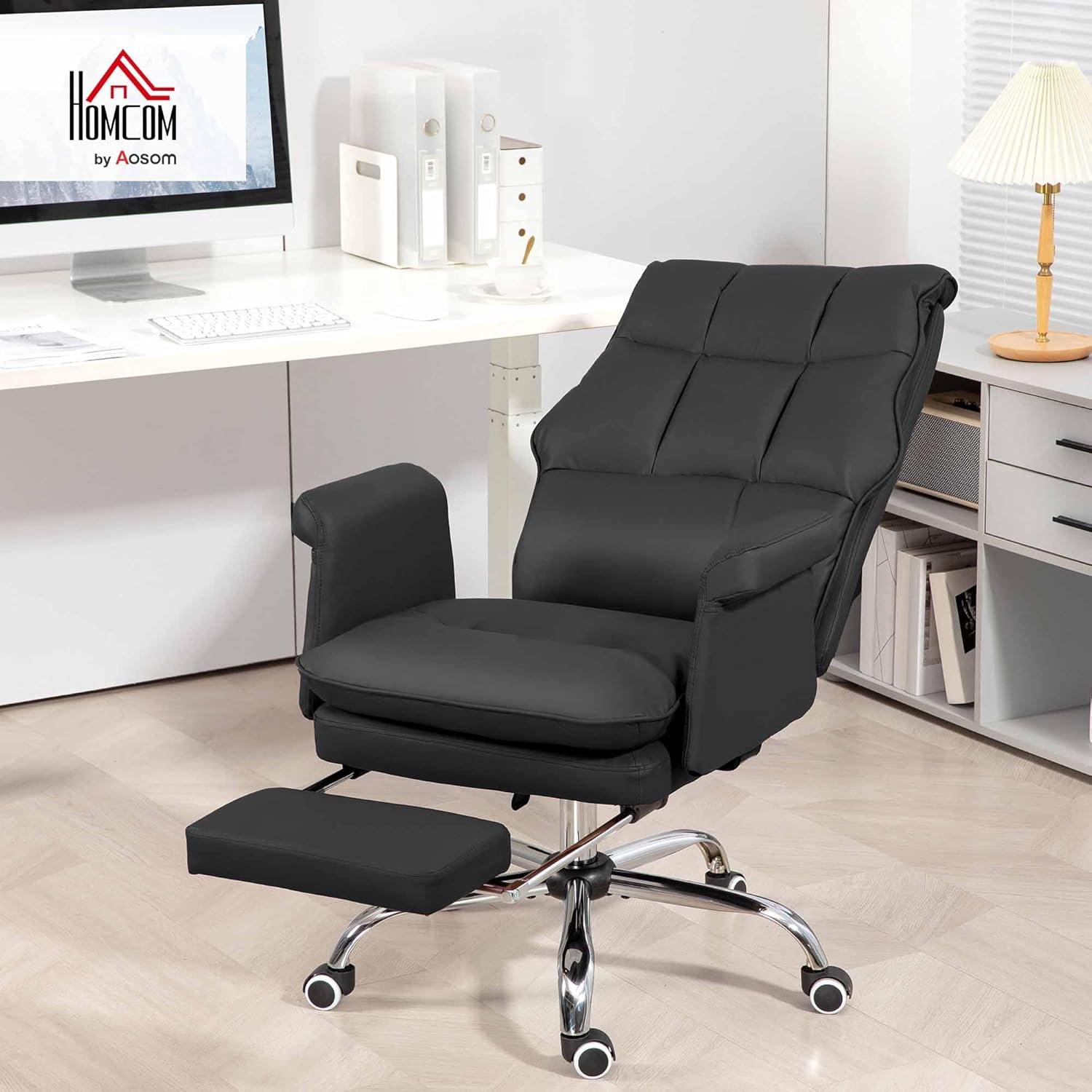 HOMCOM Executive Office Chair with Footrest, Ergonomic Office Chair, Reclining PU Leather Computer Chair, Black