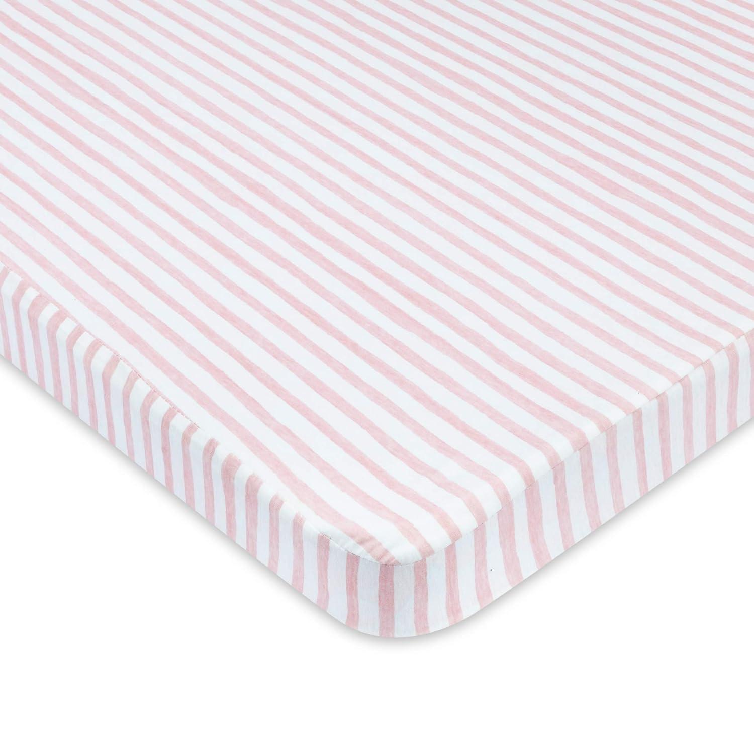 Ely's & Co. Baby Fitted Waterproof Crib Sheet  100% Combed Jersey Cotton  Mauve Pink Stripes & Splash 2 Pack