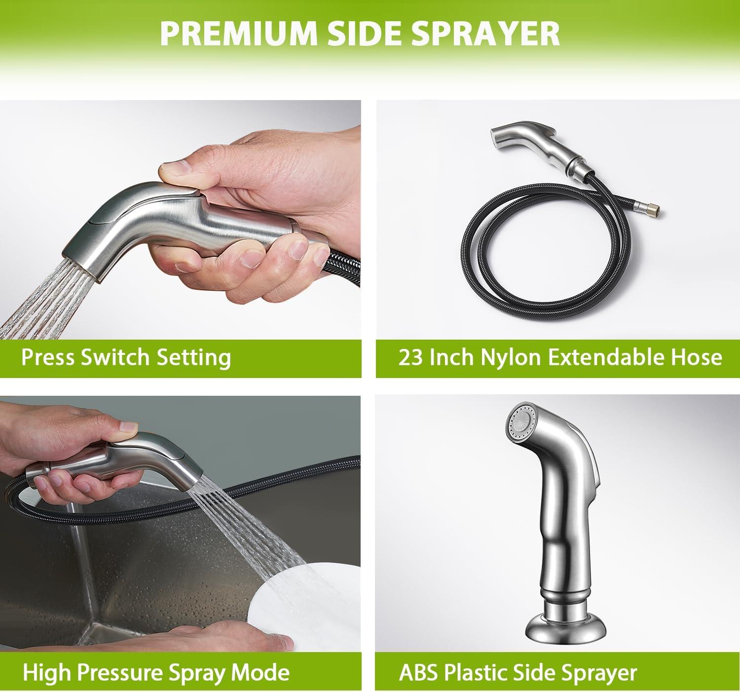 Brushed Nickel 2-Handle Kitchen Faucet with Side Sprayer