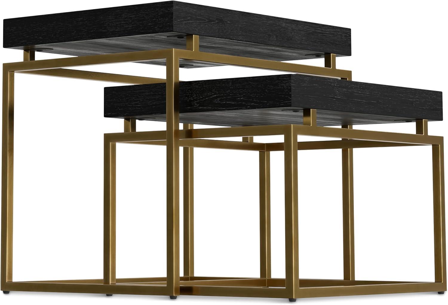 Macy Black and Gold Wood Metal Nesting End Tables, 20 Inch