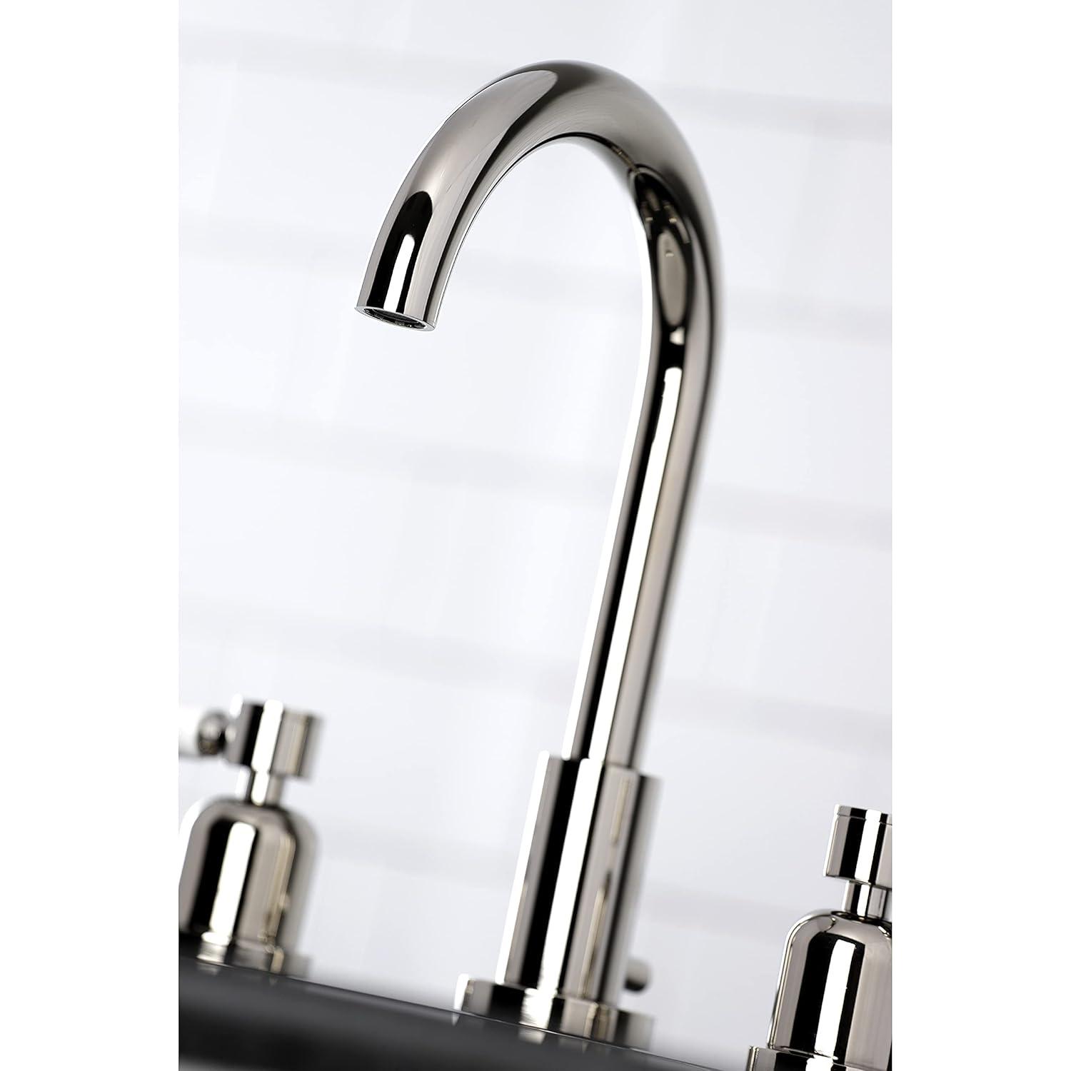 Kingston Brass Paris Two-Handle 3-Hole Deck Mount Widespread Bathroom Faucet with Brass Pop-Up Drain