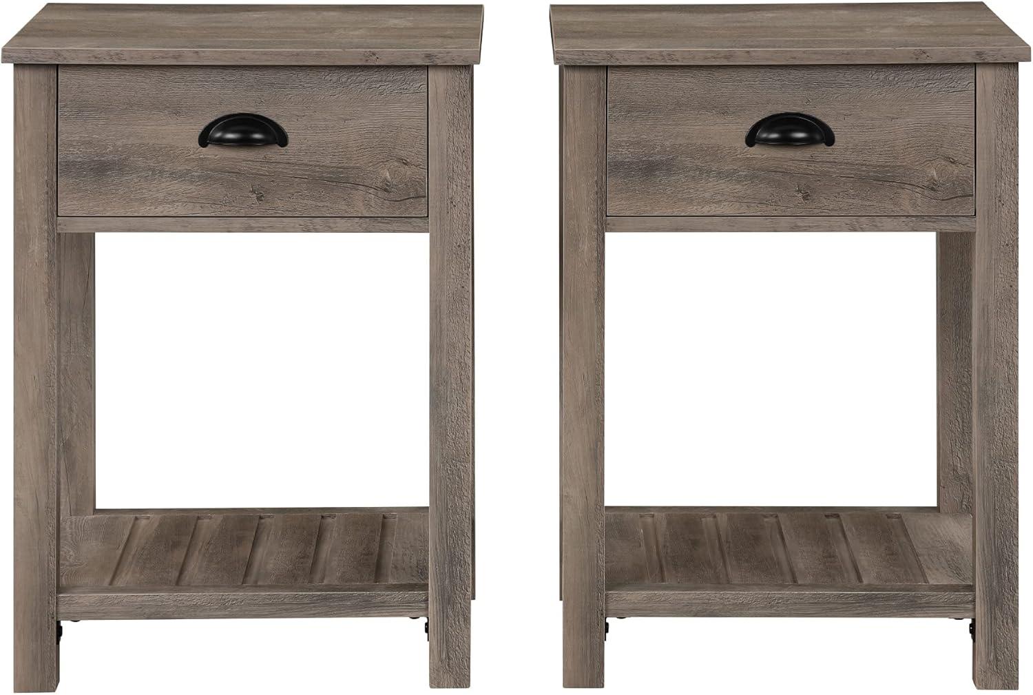 Country Farmhouse Single Drawer End Table Set in Gray Wash