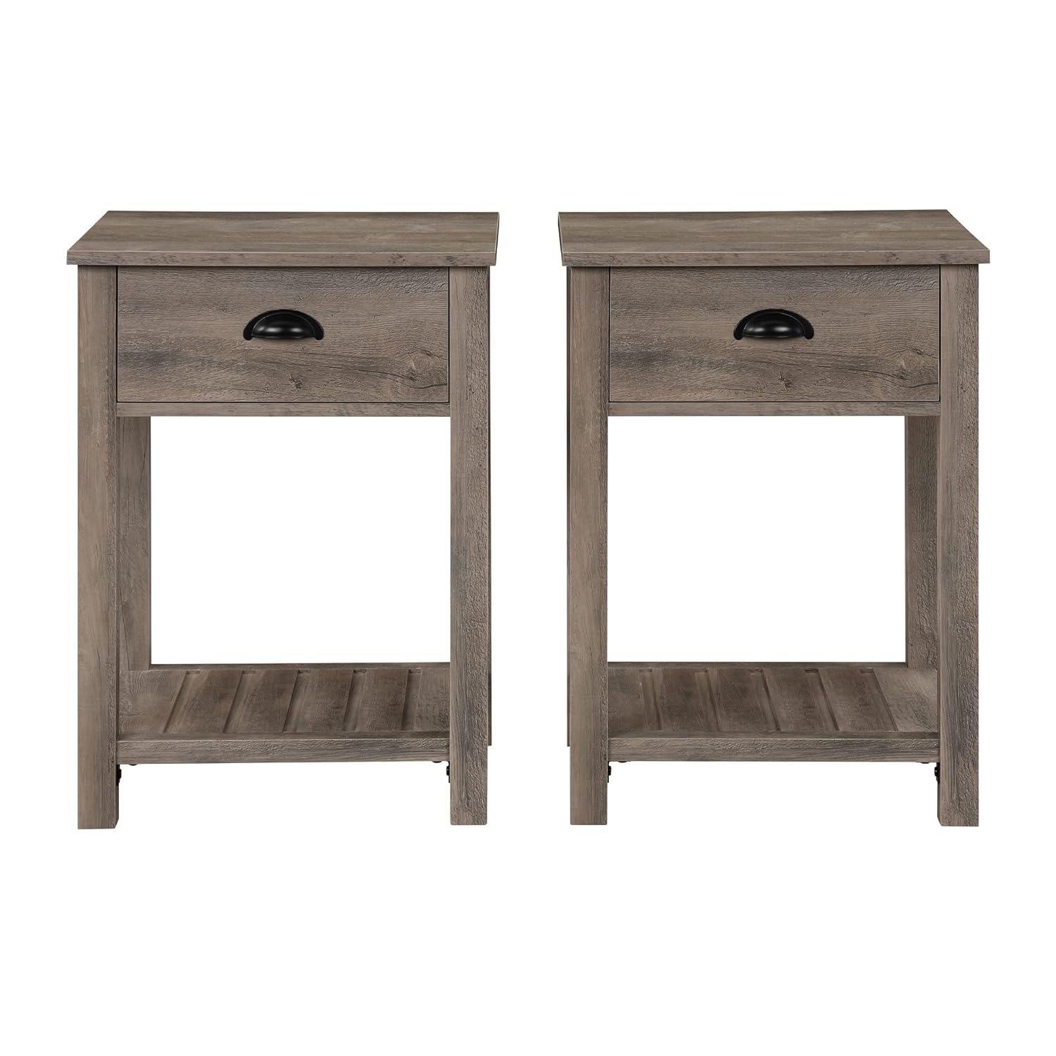 Juego de Mesa Auxiliar con Cajón Individual Estilo Granja Campestre en Lavado Gris