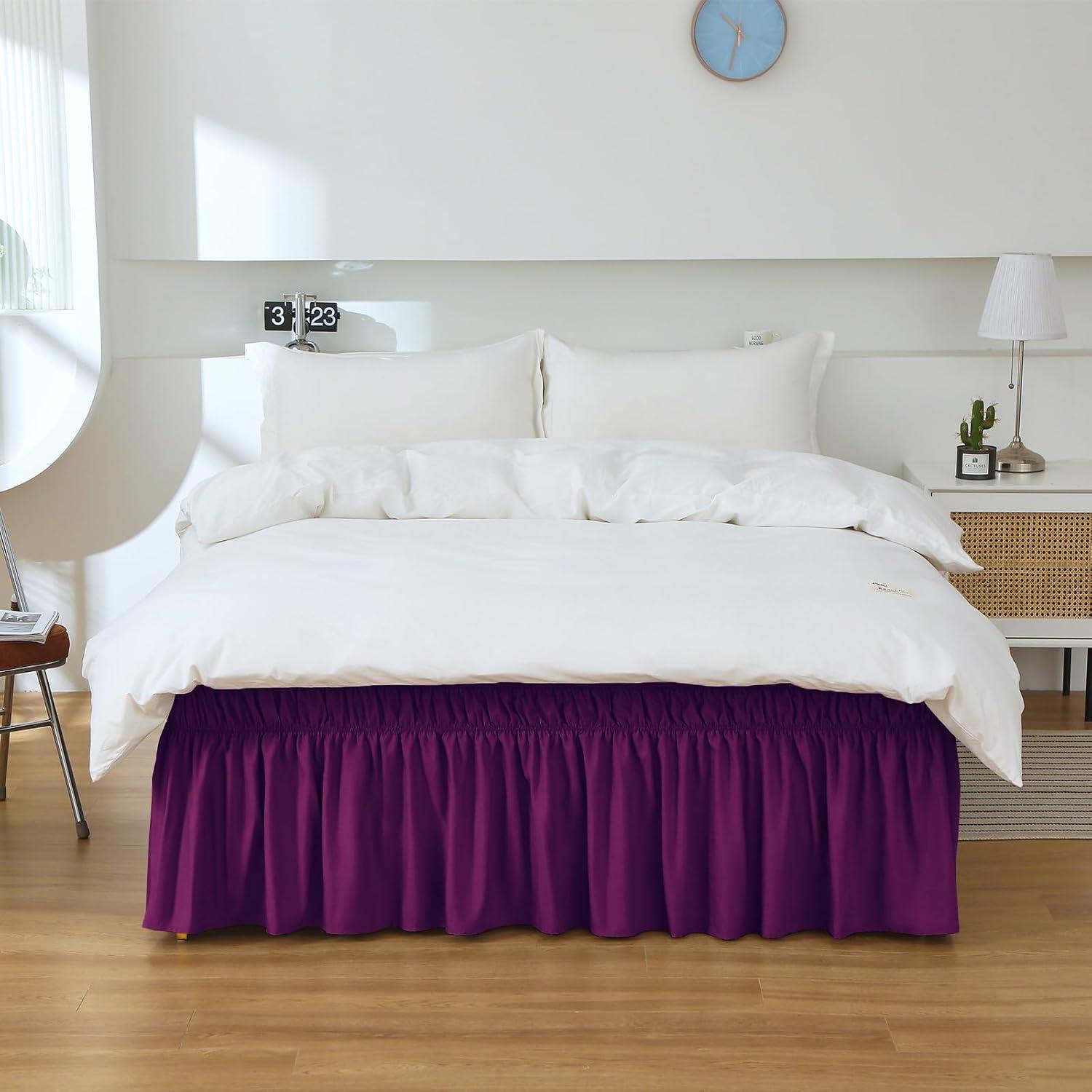 Purple Silk Smooth Satin Queen/King Ruffled Bed Skirt