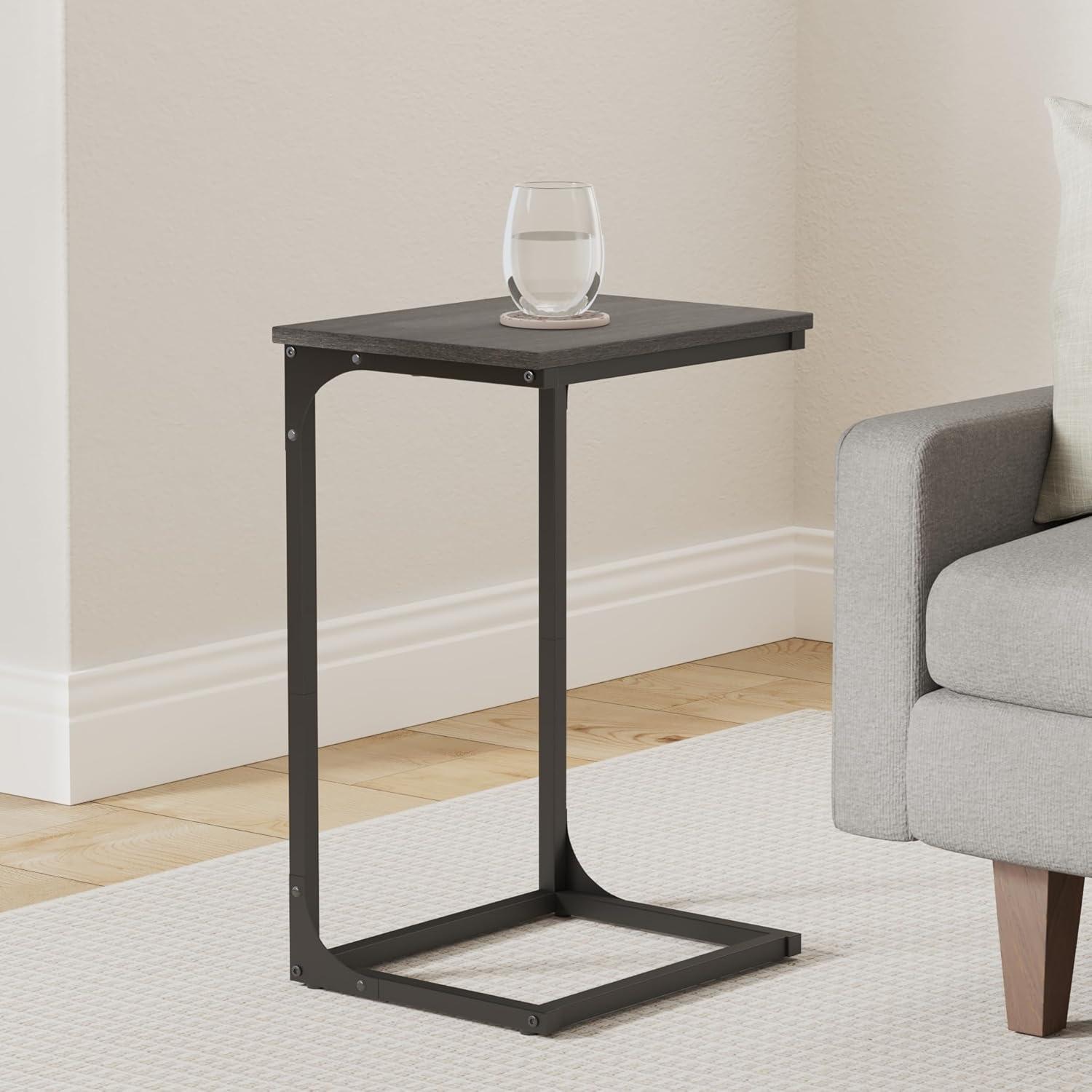 VASAGLE C-Shaped End Table, Side Table for Sofa, Couch with Metal Frame, Small TV Tray for Living Room, Bedroom in Misty Gray and Black