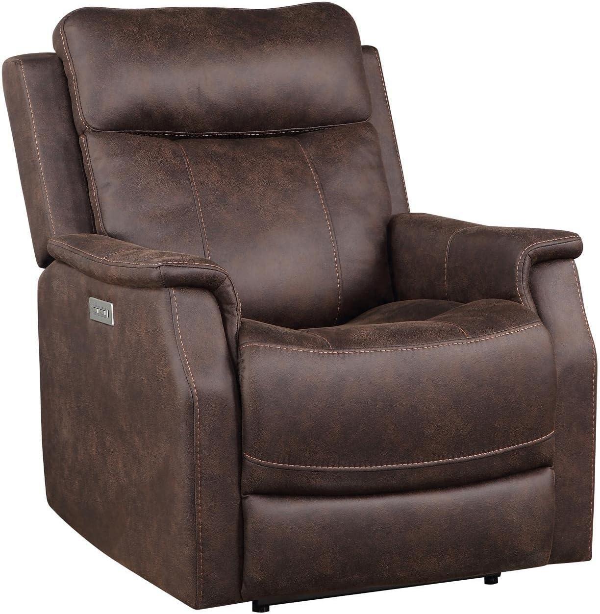 Contemporary Walnut Faux Leather Compact Recliner with USB