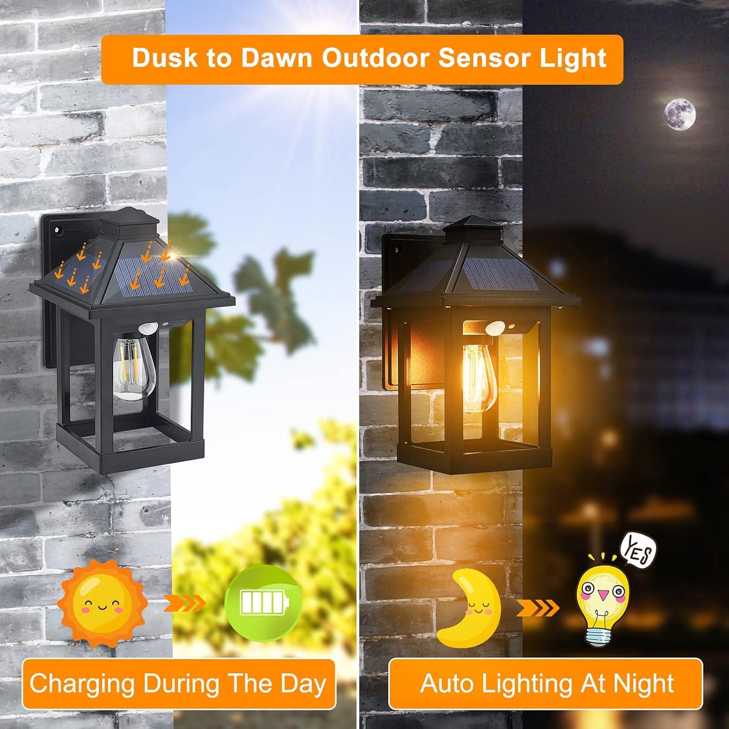 Black Solar Powered Outdoor Wall Sconce with Motion Sensor