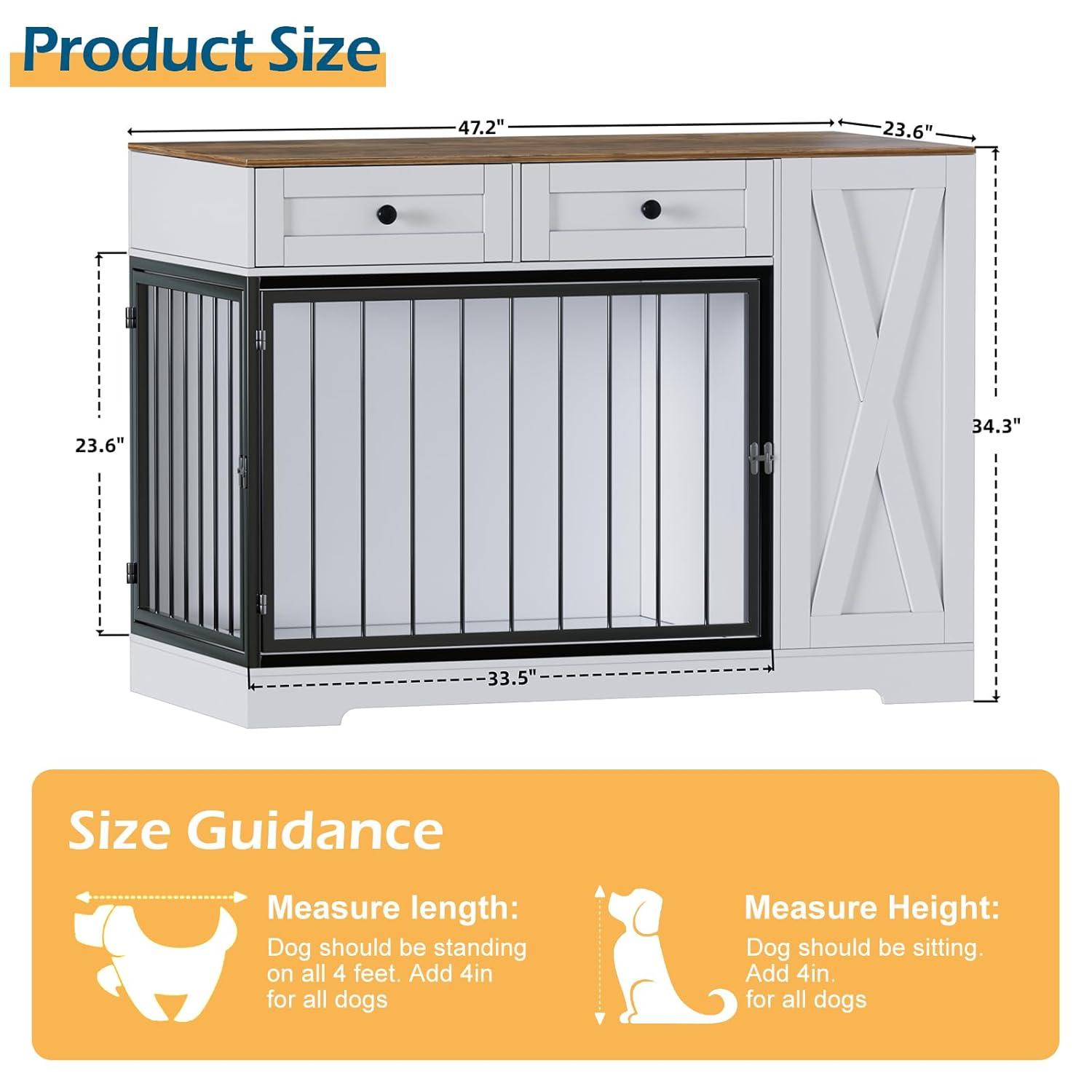 Tucker Murphy Pet™ Gladine Dog Crate Furniture Kennel with Double Doors, Wooden Pet House with 2 Drawers and Pet Feeder Station Storage Cabinet