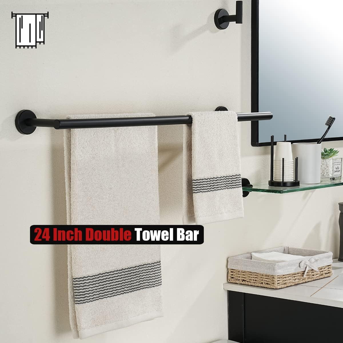 JQK Double Towel Bar 27 Inch, Brass Gold Useable Length 24 Inch 304 Stainless Steel Thicken 0.8mm Bath Towel Rack for Bathroom, Towel Holder Wall Mount, TB100L24-BG