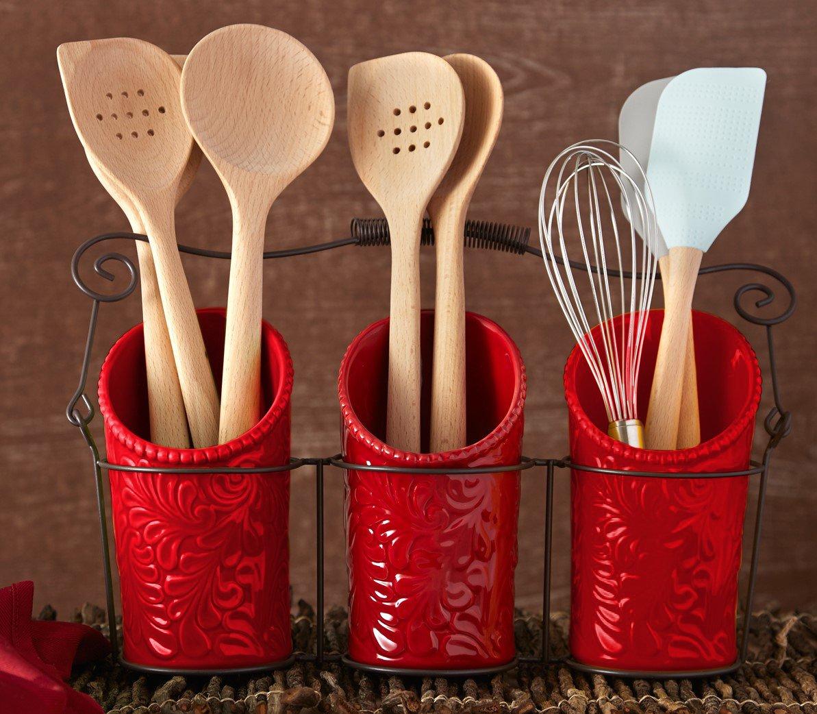 Kitchen Utensil Holder Set - Red