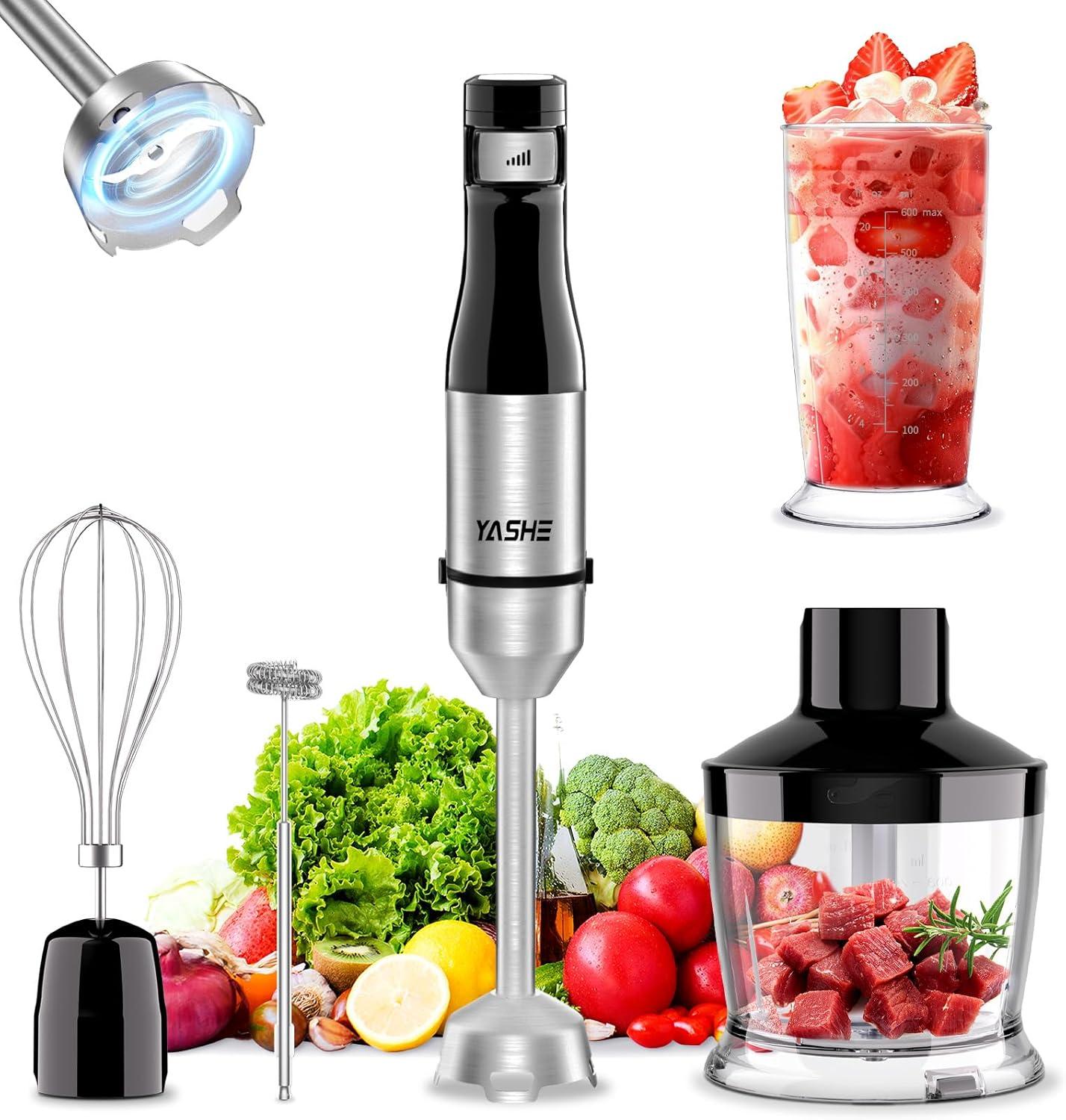 YASHE Immersion Hand Blender,5-in-1 Multi-Function Handheld Stick Blender with Chopper, 600ml Mixing Cup, Continuously Variable Speed Mixer Milk Frother for Baby Food/Smoothies/Puree