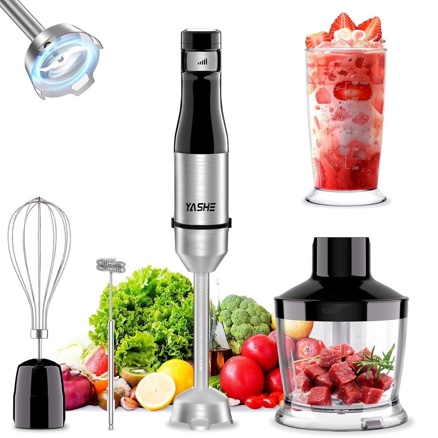 YASHE Immersion Hand Blender,5-in-1 Multi-Function Handheld Stick Blender with Chopper, 600ml Mixing Cup, Continuously Variable Speed Mixer Milk Frother for Baby Food/Smoothies/Puree