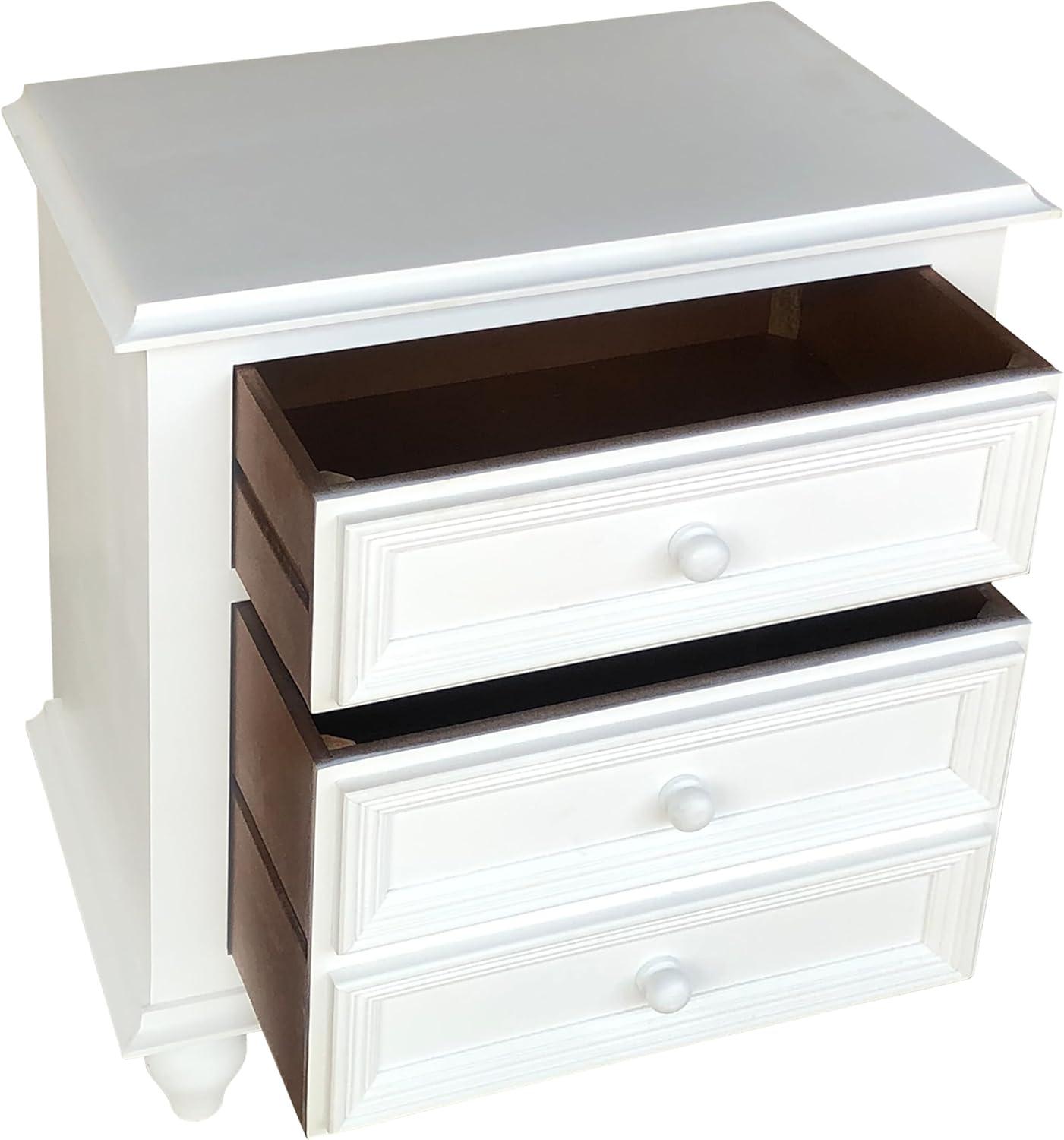 White Wooden 2-Drawer Nightstand with Tapered Legs