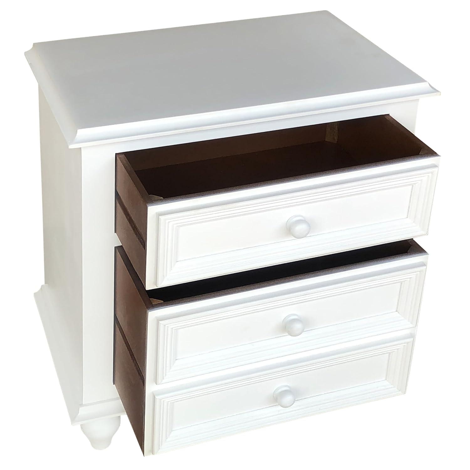 White Wooden 2-Drawer Nightstand with Tapered Legs