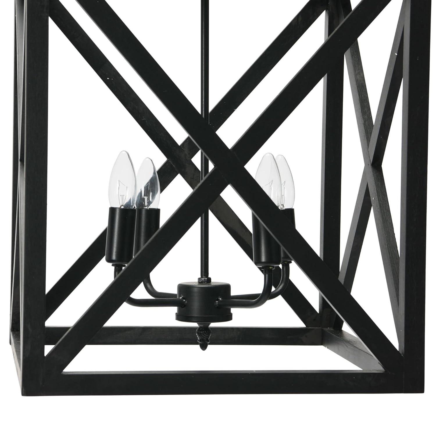 Creative Co-Op Geometric Wood and Metal Ceiling Light, Black