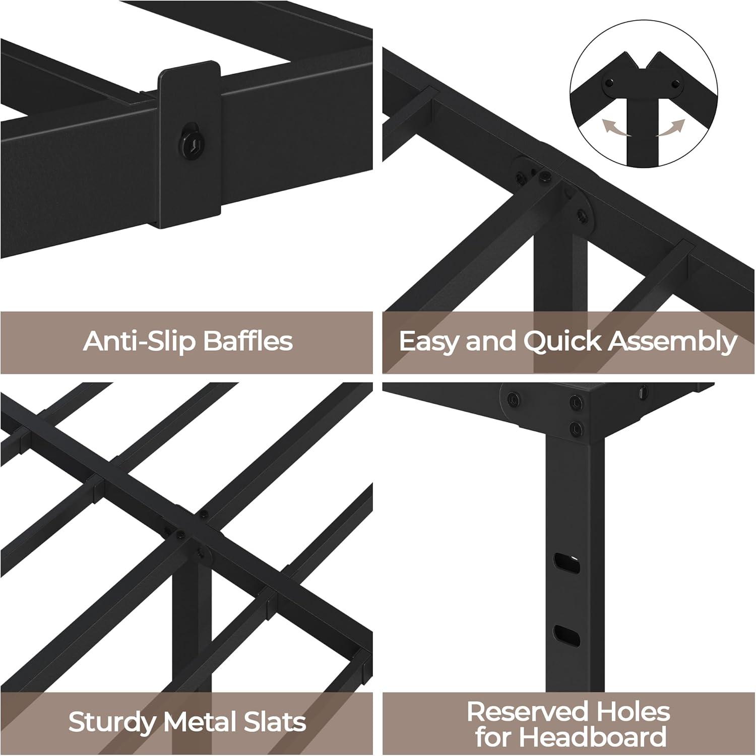 14 inches Queen Bed Frames No Box Spring Needed ,2500 lbs Heavy Duty Metal Platform Bed Frame with Storage Queen Size for Adult Black