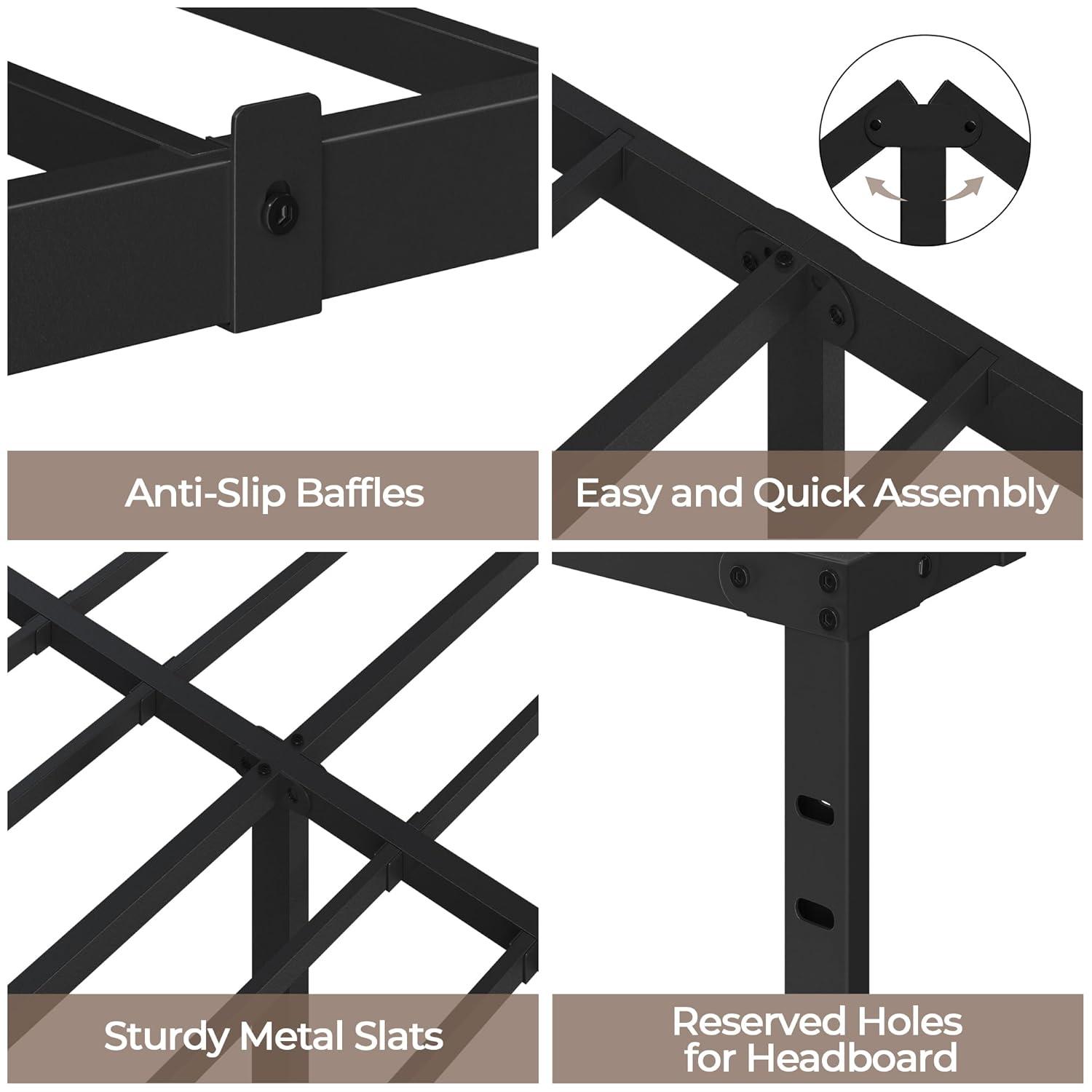 14 inches Queen Bed Frames No Box Spring Needed ,2500 lbs Heavy Duty Metal Platform Bed Frame with Storage Queen Size for Adult Black