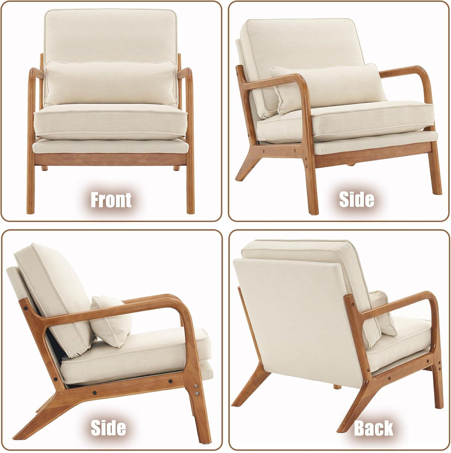 UBesGoo Modern Arm Chair Linen Fabric Upholstered Comfy Reading Accent Chair with Solid Wood Frame Set of 2 Beige