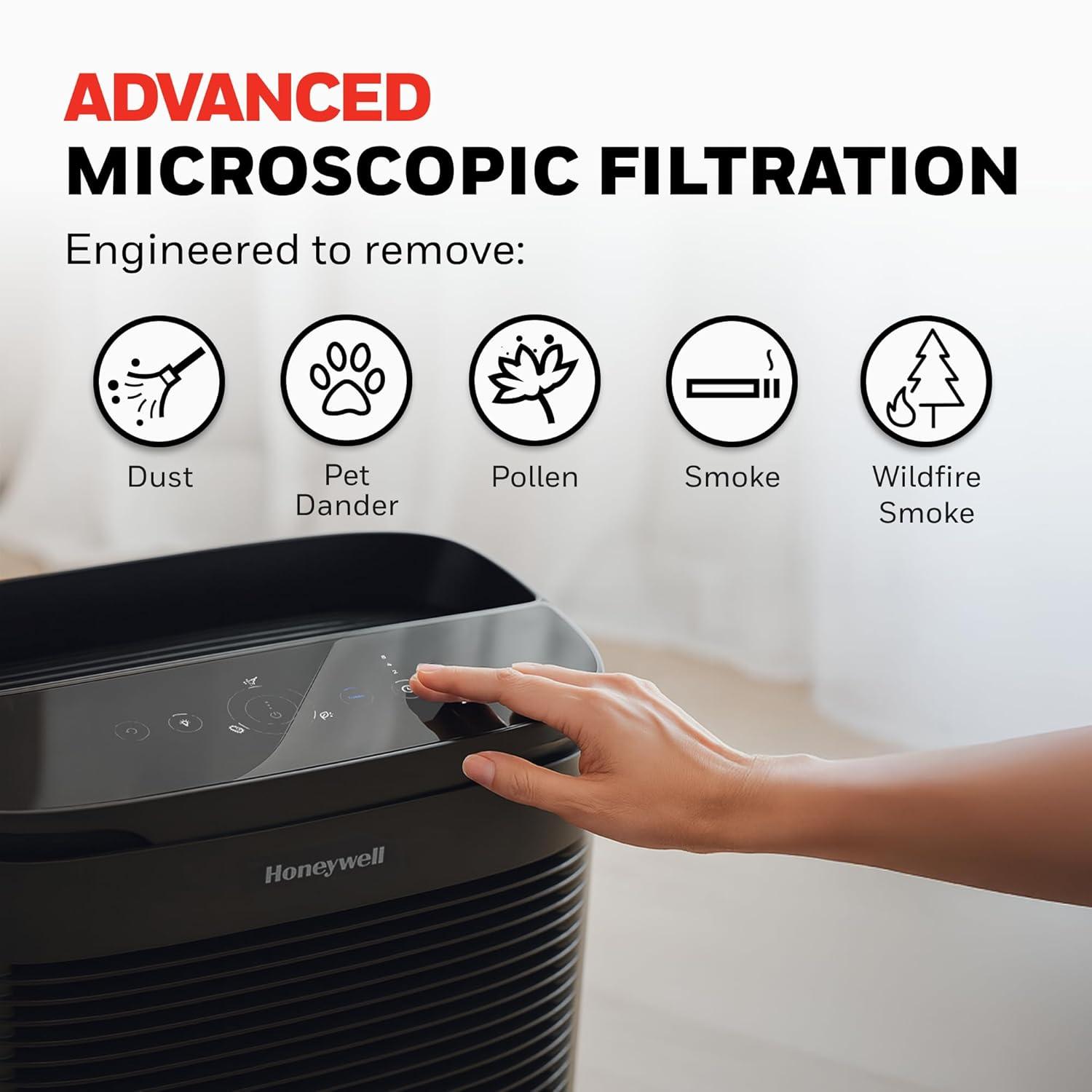 Honeywell Power Plus HEPA Air Purifier for Medium and Large Rooms Black: 4 Settings, 100-300 sq. ft., AHAM & Energy Star Certified