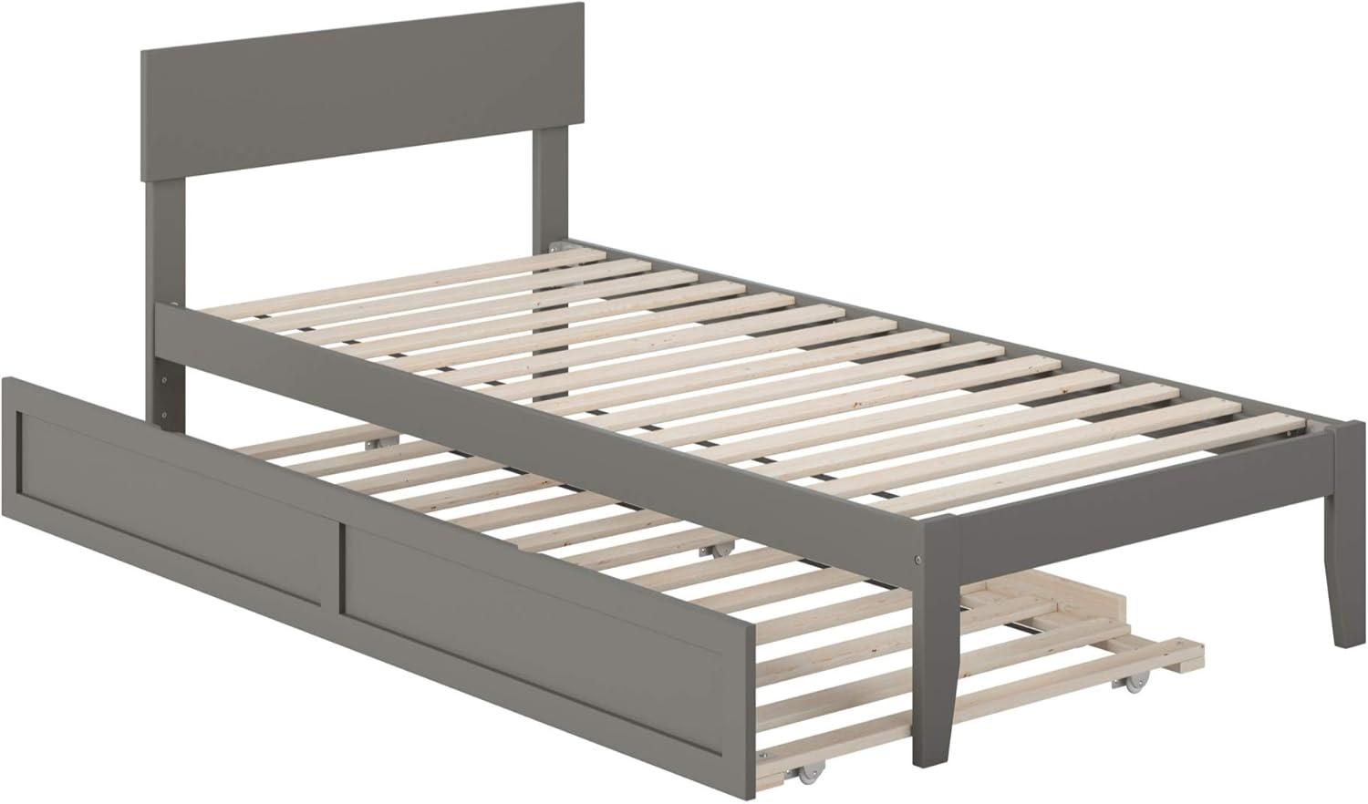 Grey Twin XL Platform Bed with Trundle and Wood Slats