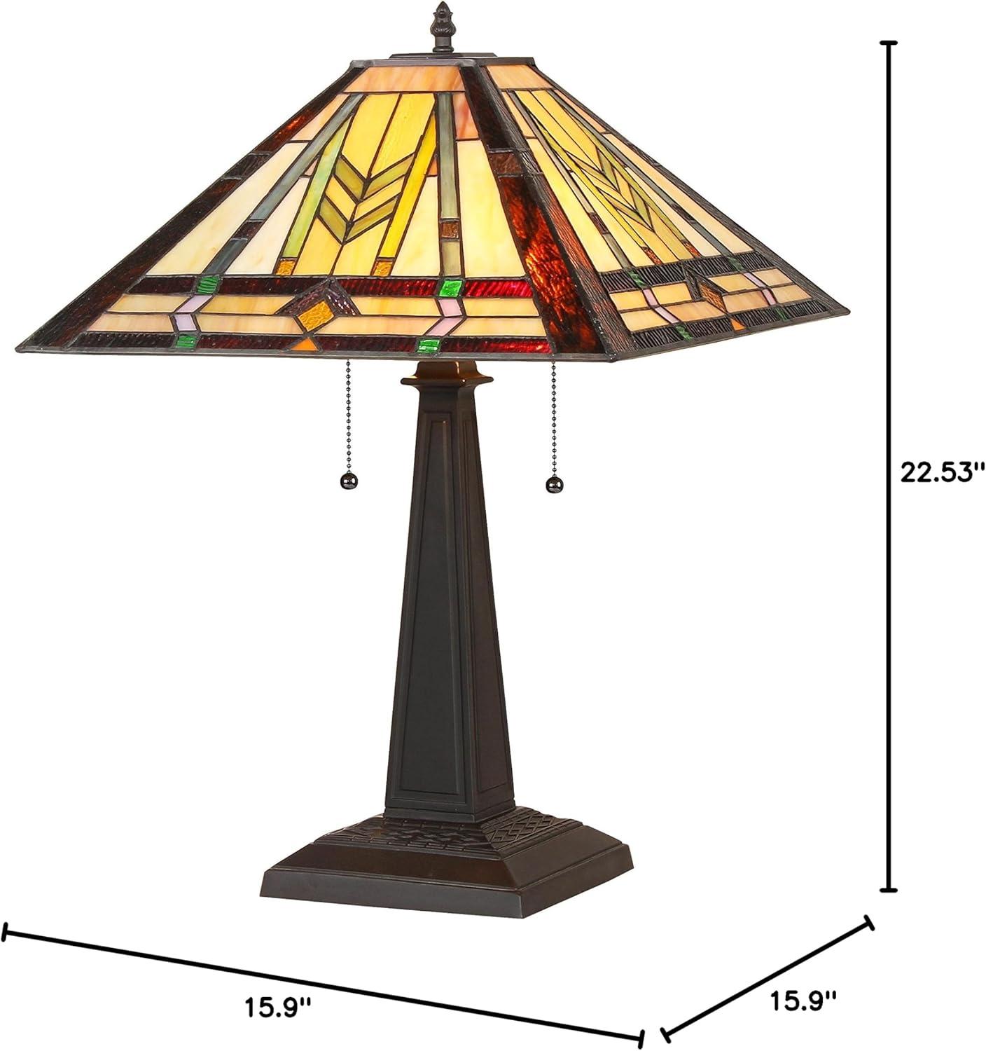 Chloe Lighting Nathan Tiffany-Style 2-Light Mission Table Lamp with 16" Shade