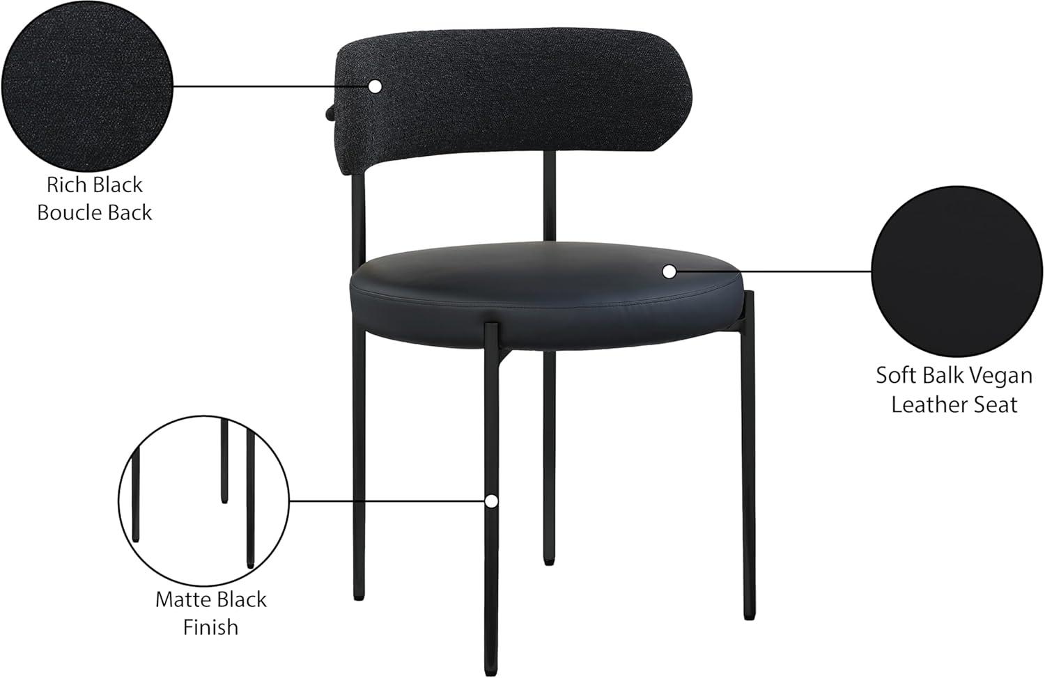 Meridian Furniture 887Black-C Beacon Collection Modern | Contemporary Upholstered Dining Chair, Rich Black Boucle Fabric, Brushed Brass Finish Iron Frame, 22" W x 21" D x 30" H, Black, Set of 2