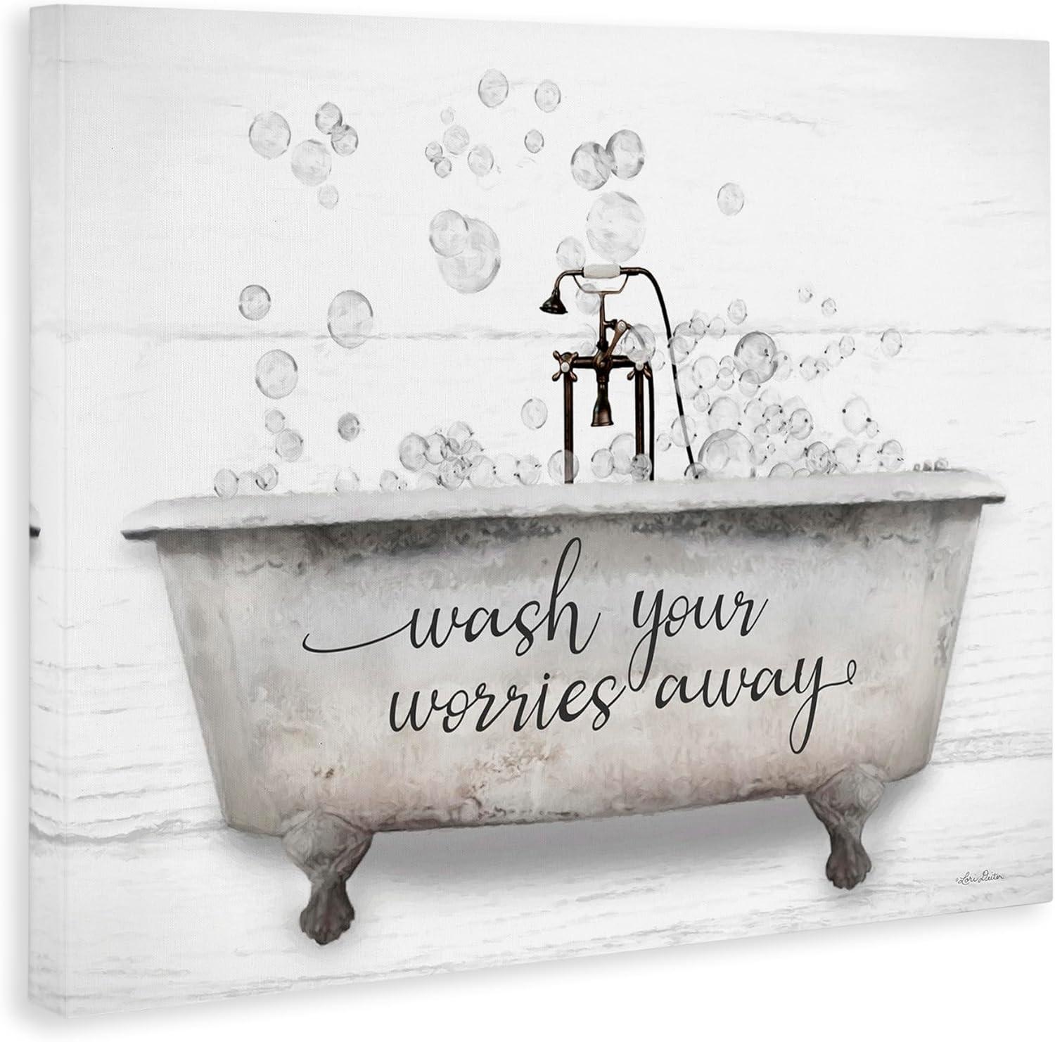 Stupell Industries Wash Your Worries Away Tub Bubbles Canvas Wall Art