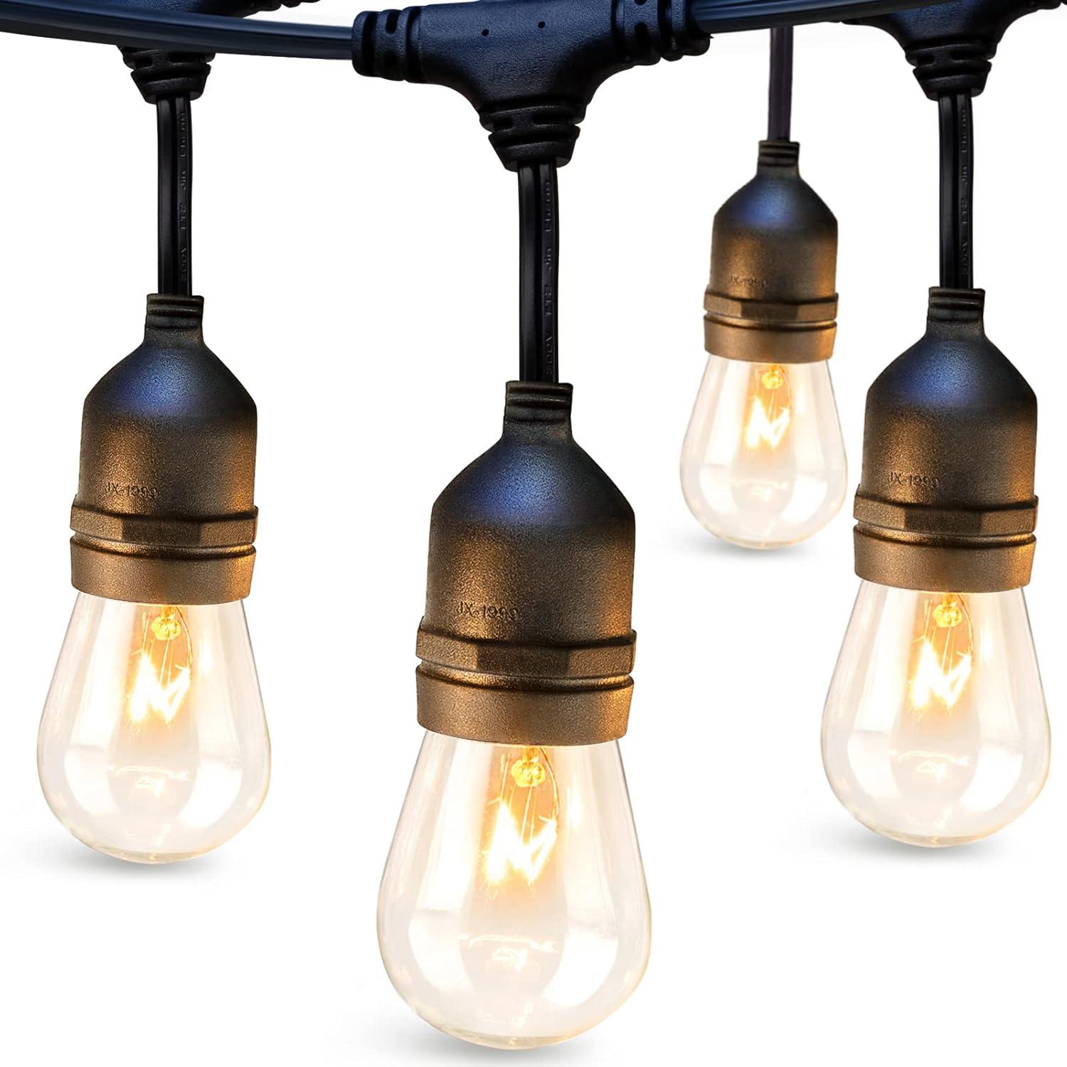 addlon 48 FT Outdoor String Lights Commercial Grade Weatherproof Strand, 18 Edison Vintage Bulbs, 15 Hanging Sockets (3 Spare Bulbs), ETL Listed Heavy-Duty Decorative Christmas Lights for Patio Garden