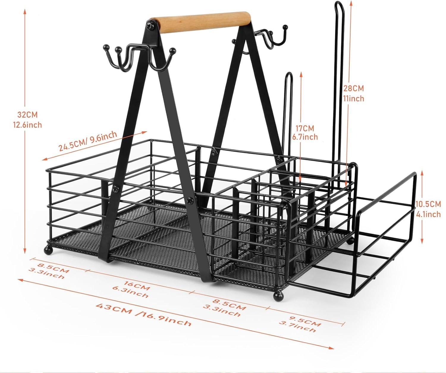 Grill Caddy Metal BBQ Caddy with Paper Towel Holder Utensil Picnic Condiment Large BBQ Grill Tool Holder Organizer Storage Adjustable Compartment Storage