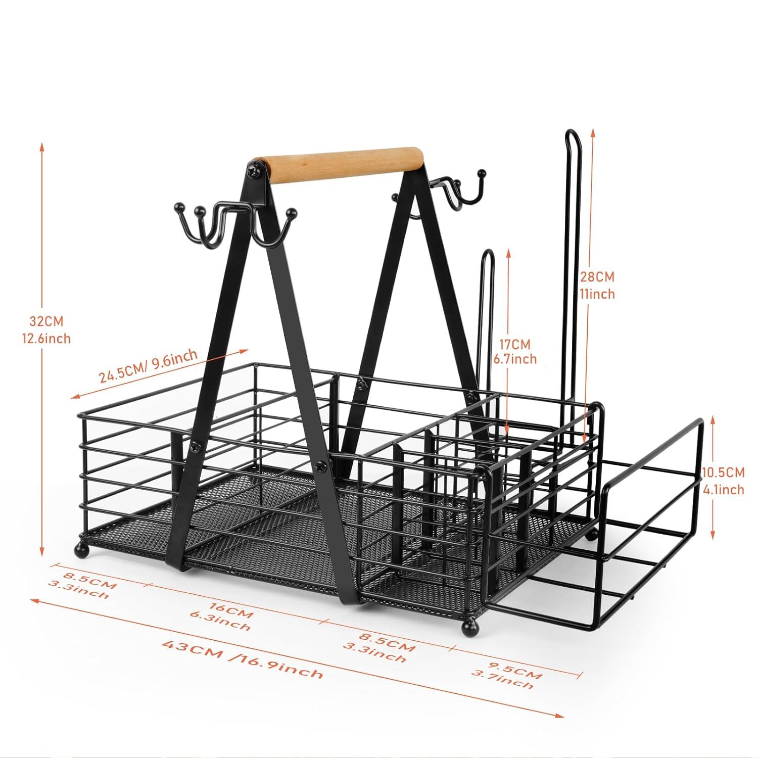 Grill Caddy Metal BBQ Caddy with Paper Towel Holder Utensil Picnic Condiment Large BBQ Grill Tool Holder Organizer Storage Adjustable Compartment Storage