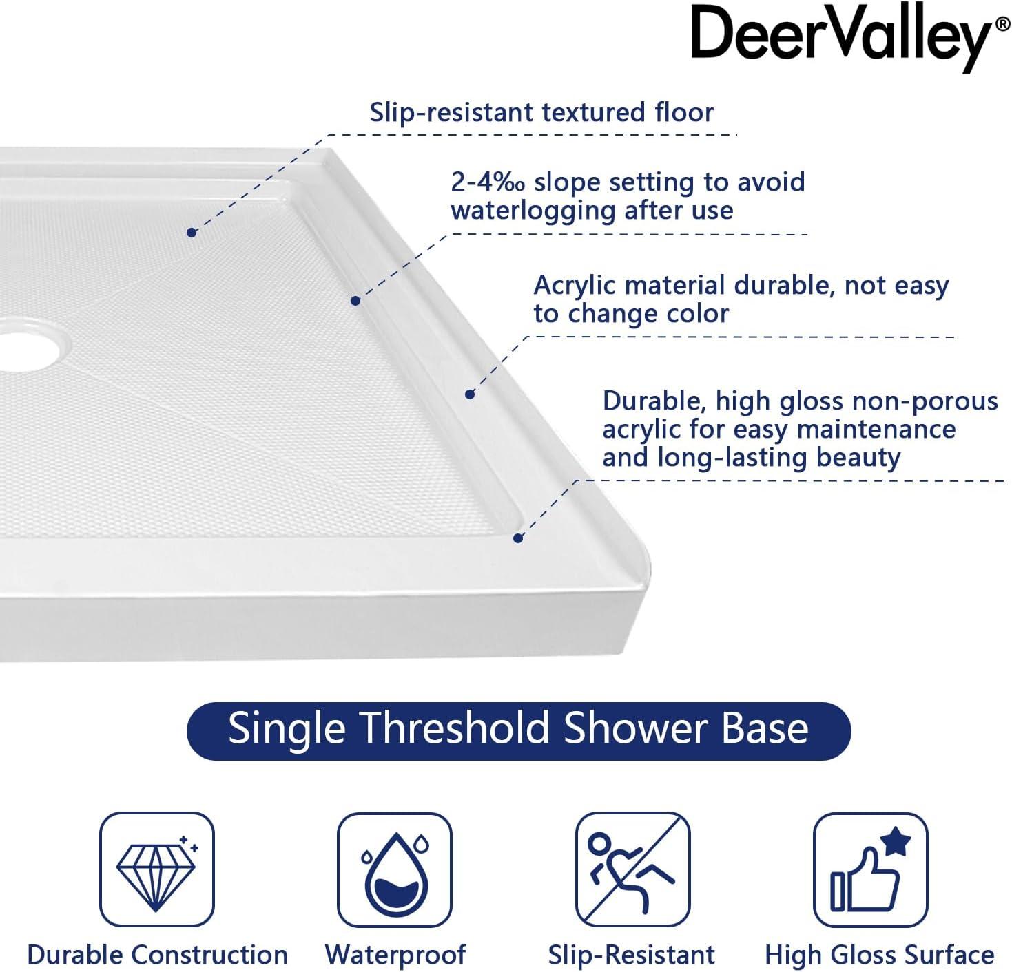 DeerValley 35" L x 35" W Single Threshold Square White Shower Base Center Drain, Non-slip Design