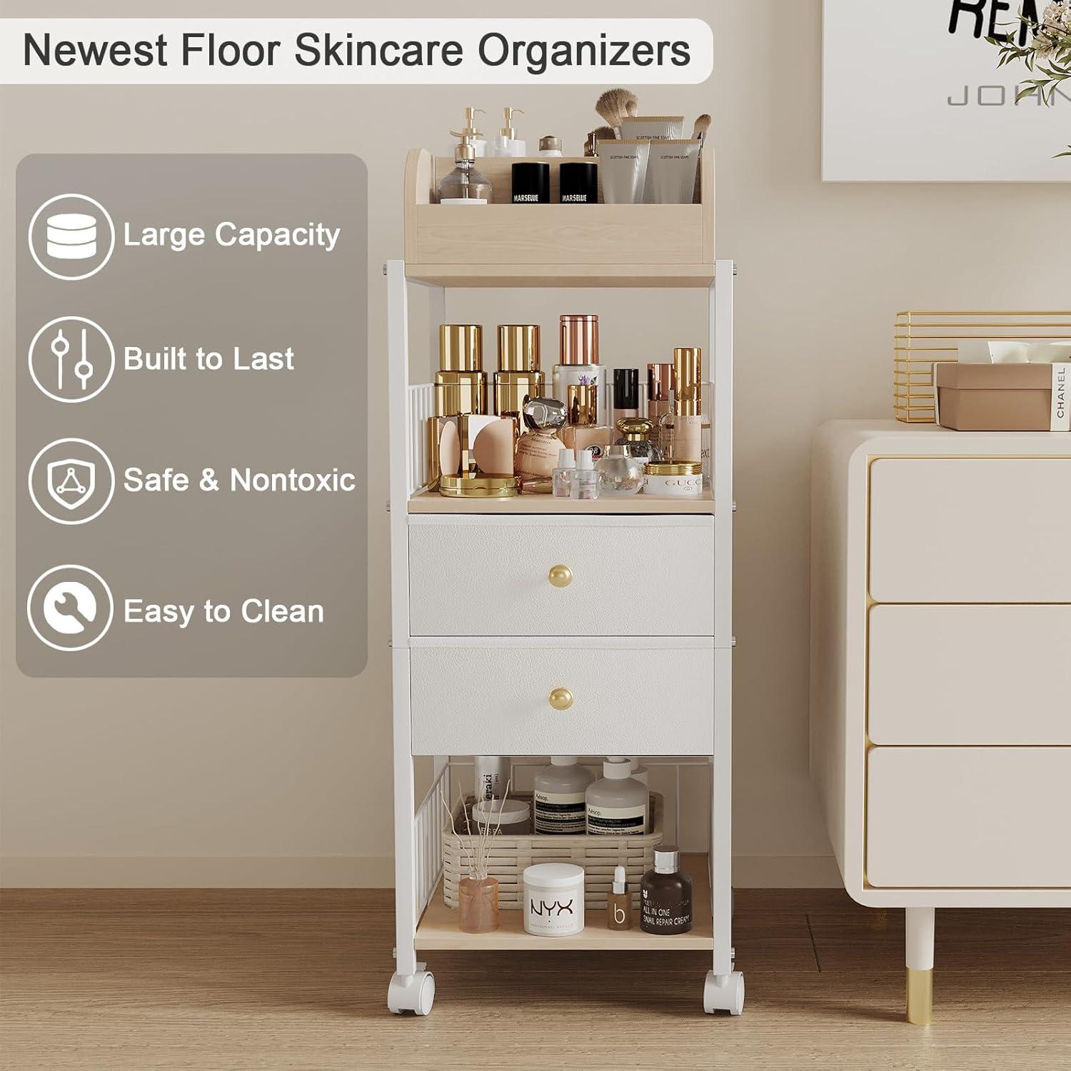17 Stories Makeup Organizer, Floor Skincare Organizers Make Up Organizers And Storage With Drawers, Vanity Organizer Cosmetics Display Cases Holder For Skin Care Nail Polish Perfume
