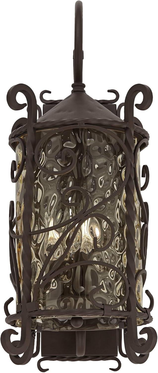 John Timberland Casa Seville Vintage Rustic Outdoor Wall Light Fixture Dark Walnut Scroll 23 3/4" Champagne Hammered Glass for Post Exterior Barn Deck