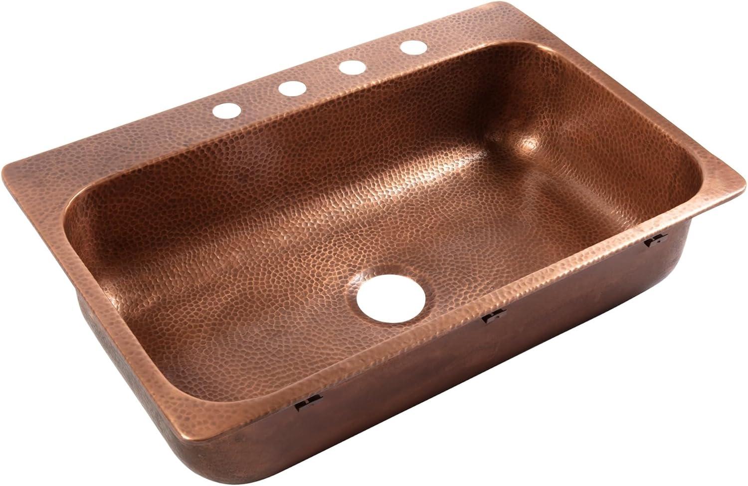 Angelico Hammered Copper 33" Single Bowl Drop-In Kitchen Sink