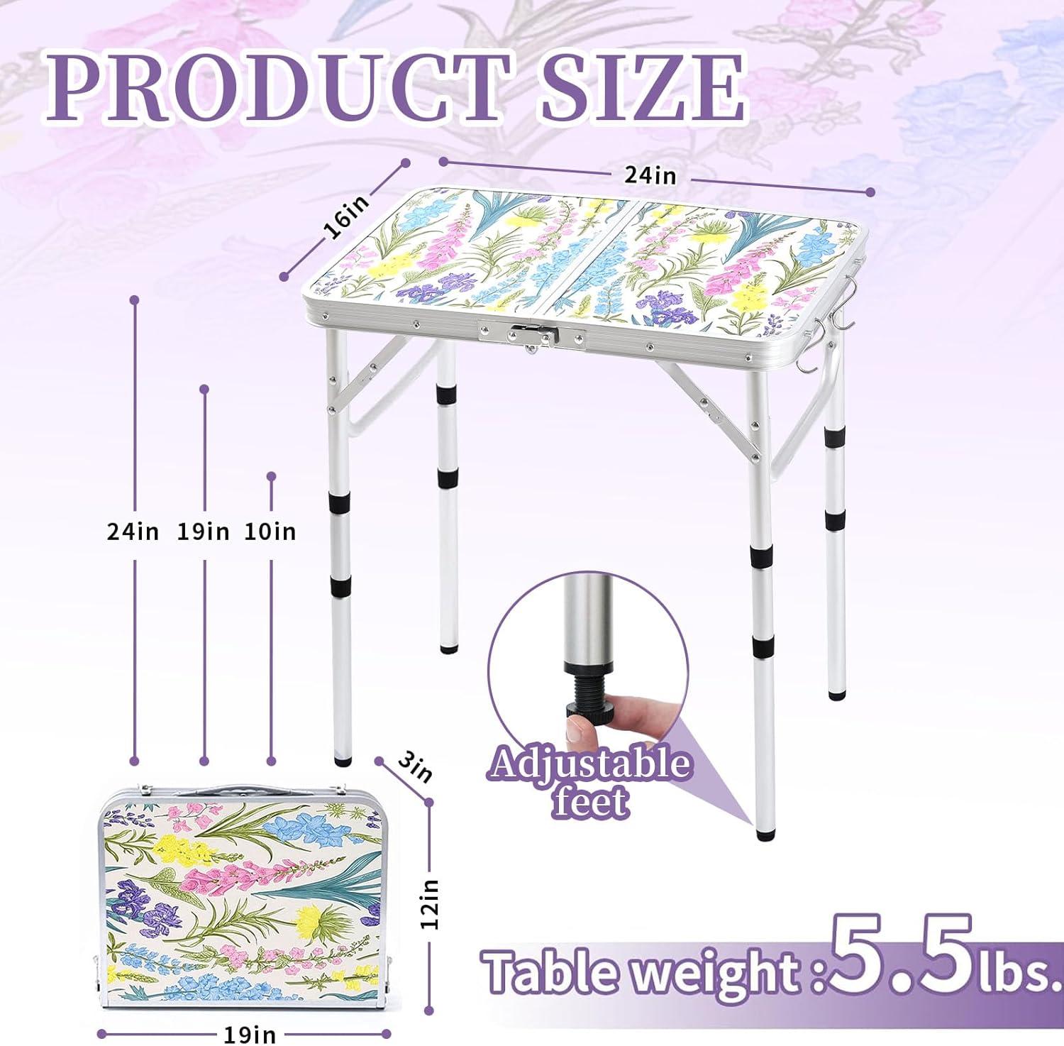 Blooming Floral Aluminum Adjustable Height Folding Camping Table