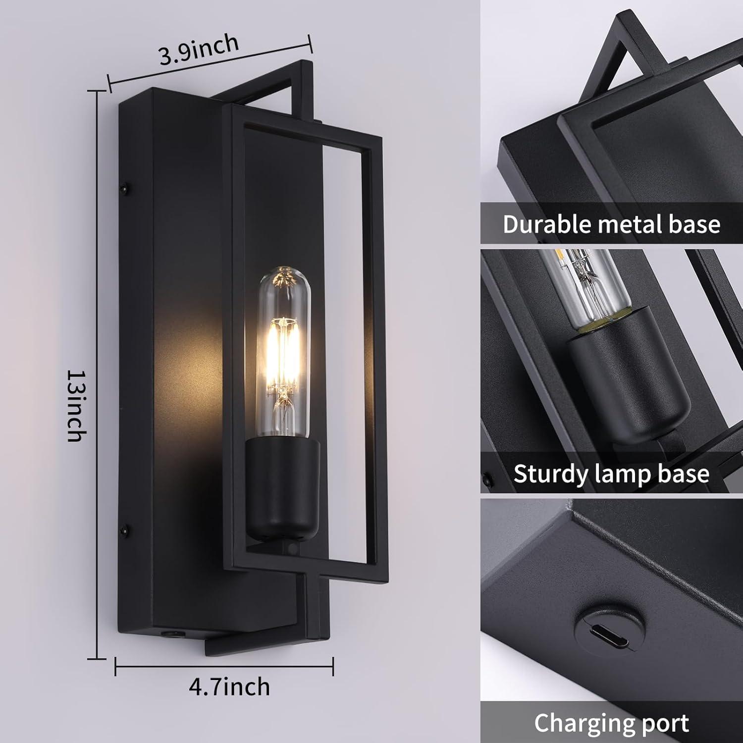 Industrial Wall Lighting Fixture Wall Sconces Set of 2 Vintage Wall Lamp Fixture Farmhouse Lighting with E26 Base for Living Room Bedroom Hallway Matte Black, Hardwired, Bulb Not Included