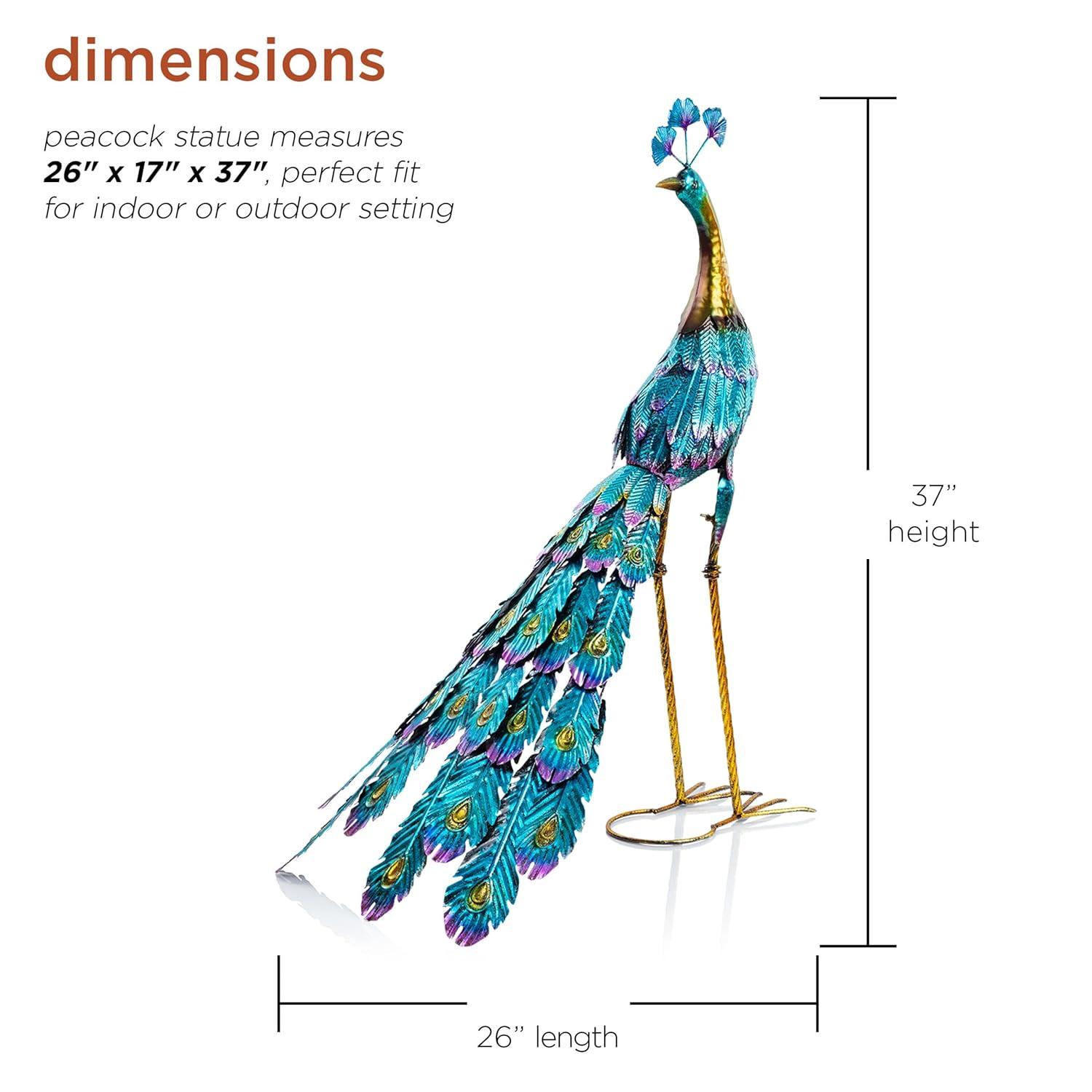 Graceful Metal Peacock Garden Statue - Alpine Corporation