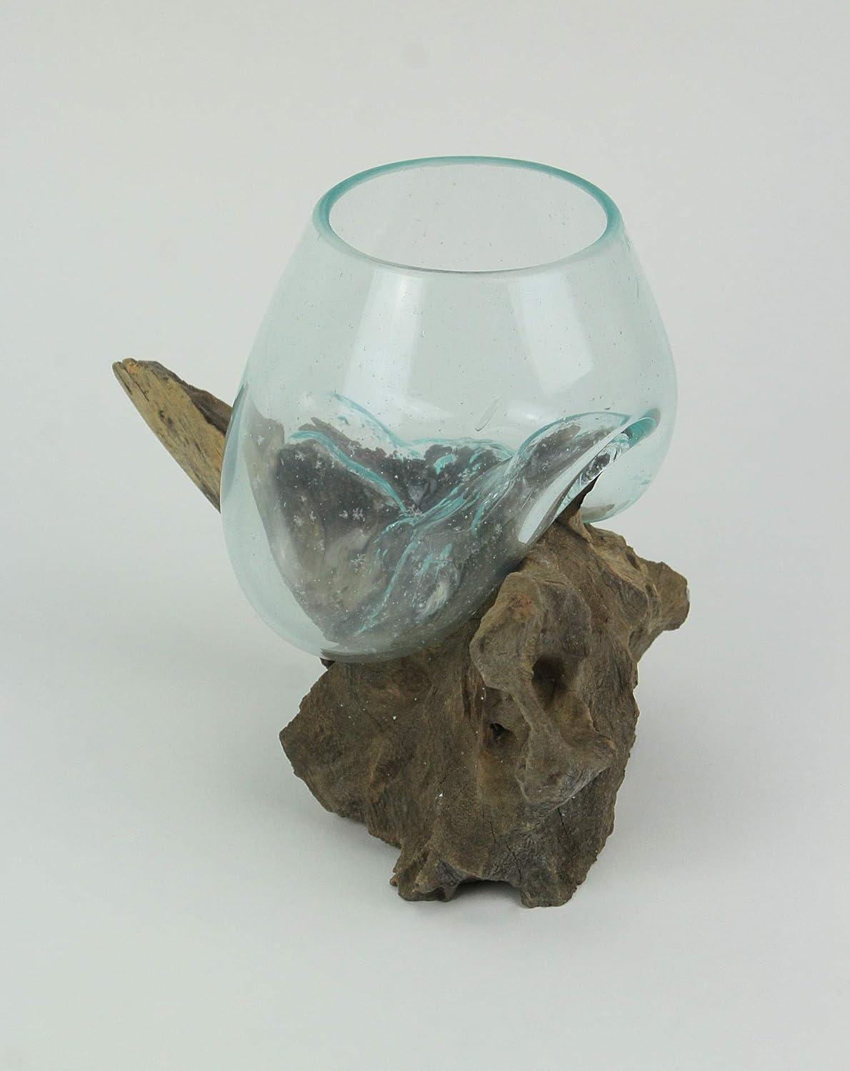 Things2Die4 Things2Die 6 in x 6 in x 5 in Blown Glass On Teak Wood Decorative Mini Terrarium