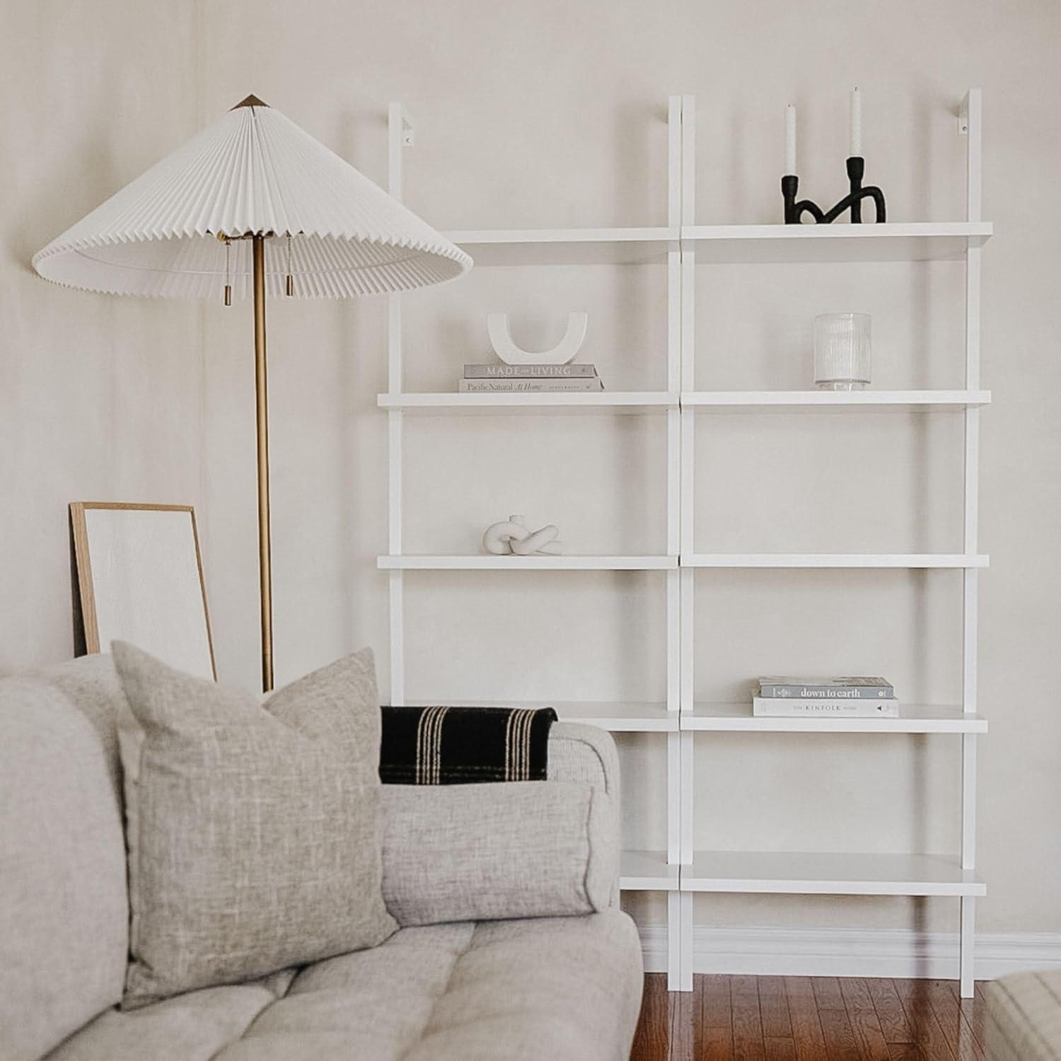 Hassch 5 Tiers Ladder Bookshelf Industrial Bookcase Storage Rack with Metal Frame, White