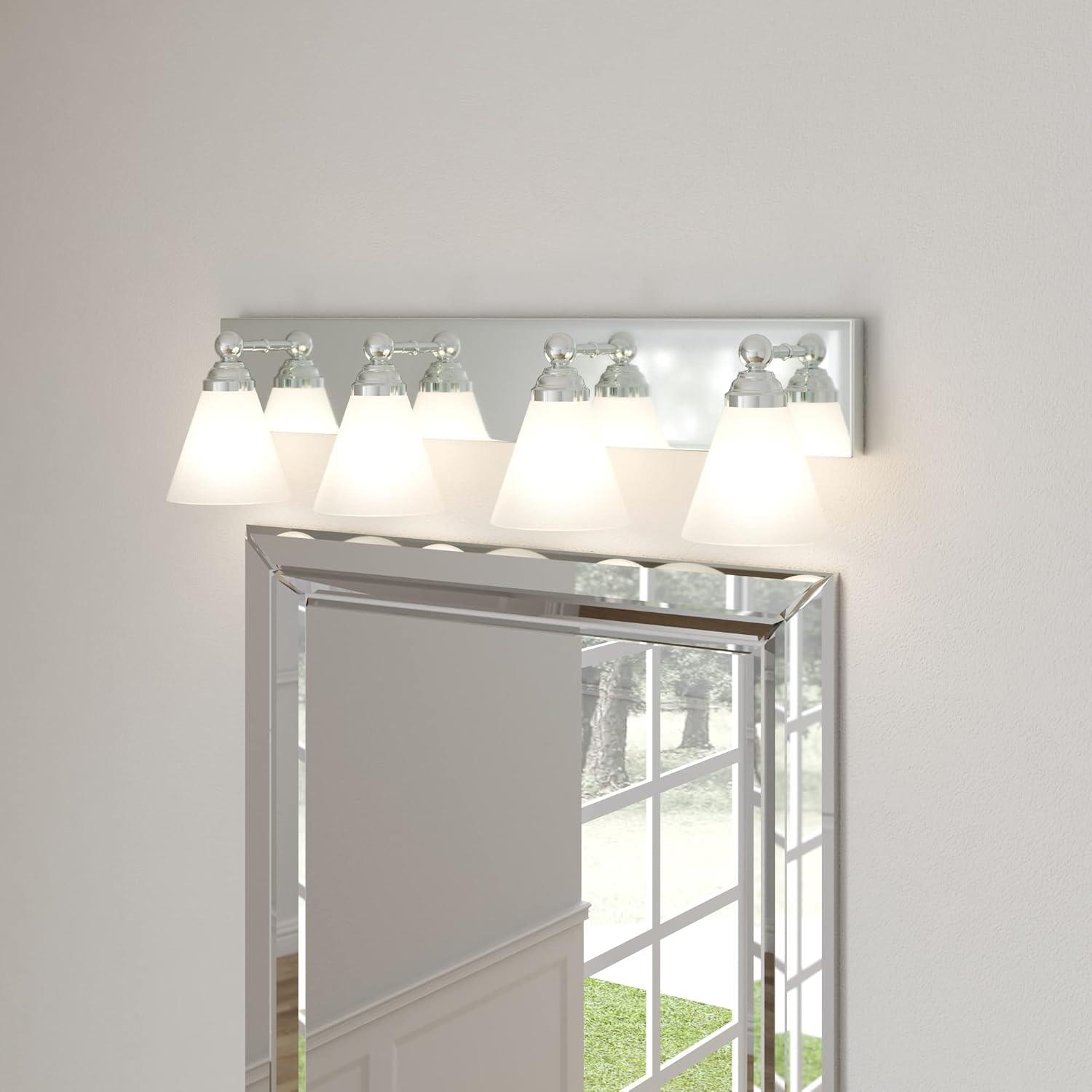 Hudson Elegant Chrome 4-Light Bathroom Wall Fixture with White Opal Glass