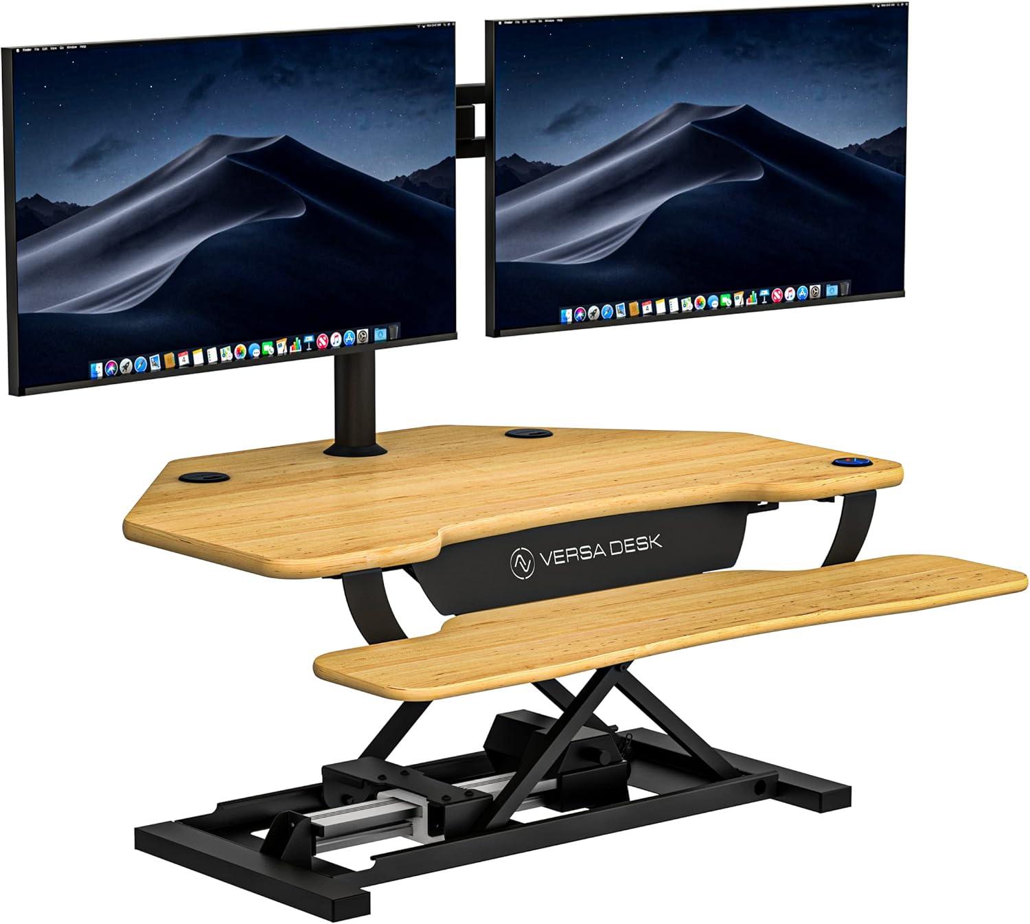 VersaDesk PowerPro 36" Electric Height Adjustable Corner Standing Desk Converter for Multi Monitor & Laptop Workstations