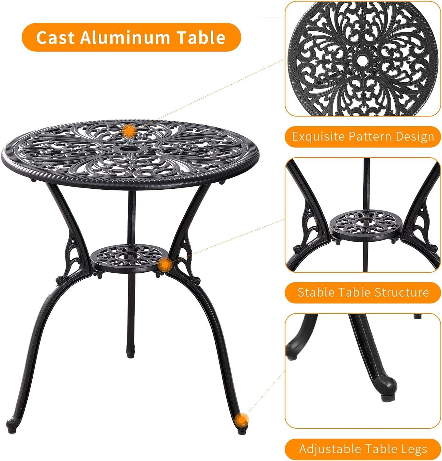 Black Cast Aluminum 3-Piece Outdoor Bistro Set with Floral Design