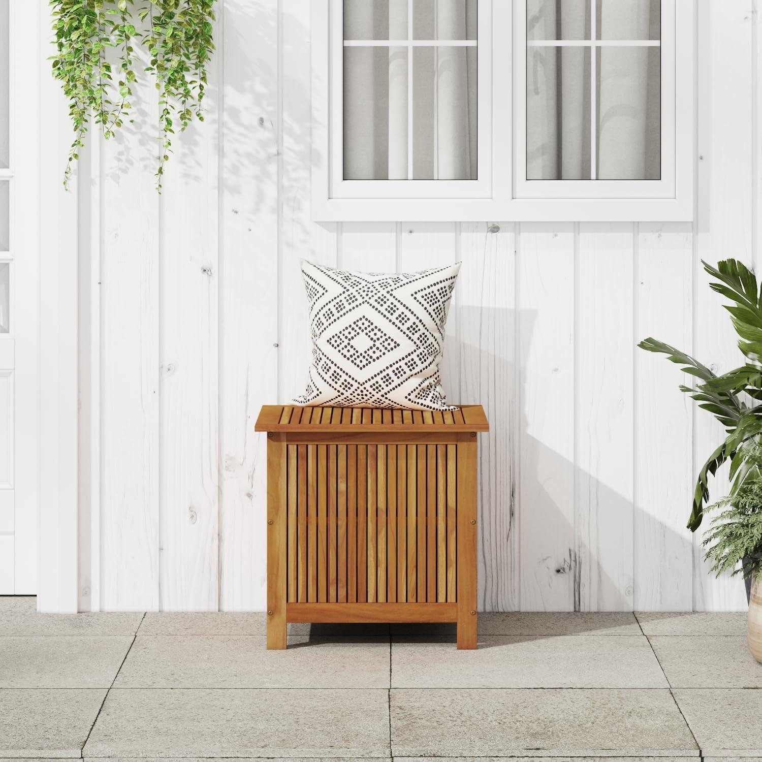 Acacia Wood Patio Storage Box with Water-Resistant Bag