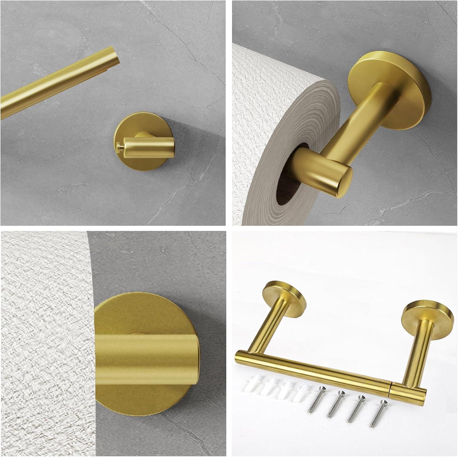 Fixsen Gold Toilet Paper Holder Bathroom Double Post Pivoting Tissue Roll Holder Stainless Steel and Zinc Alloy Wall Mount Detachable (Gold, 1)