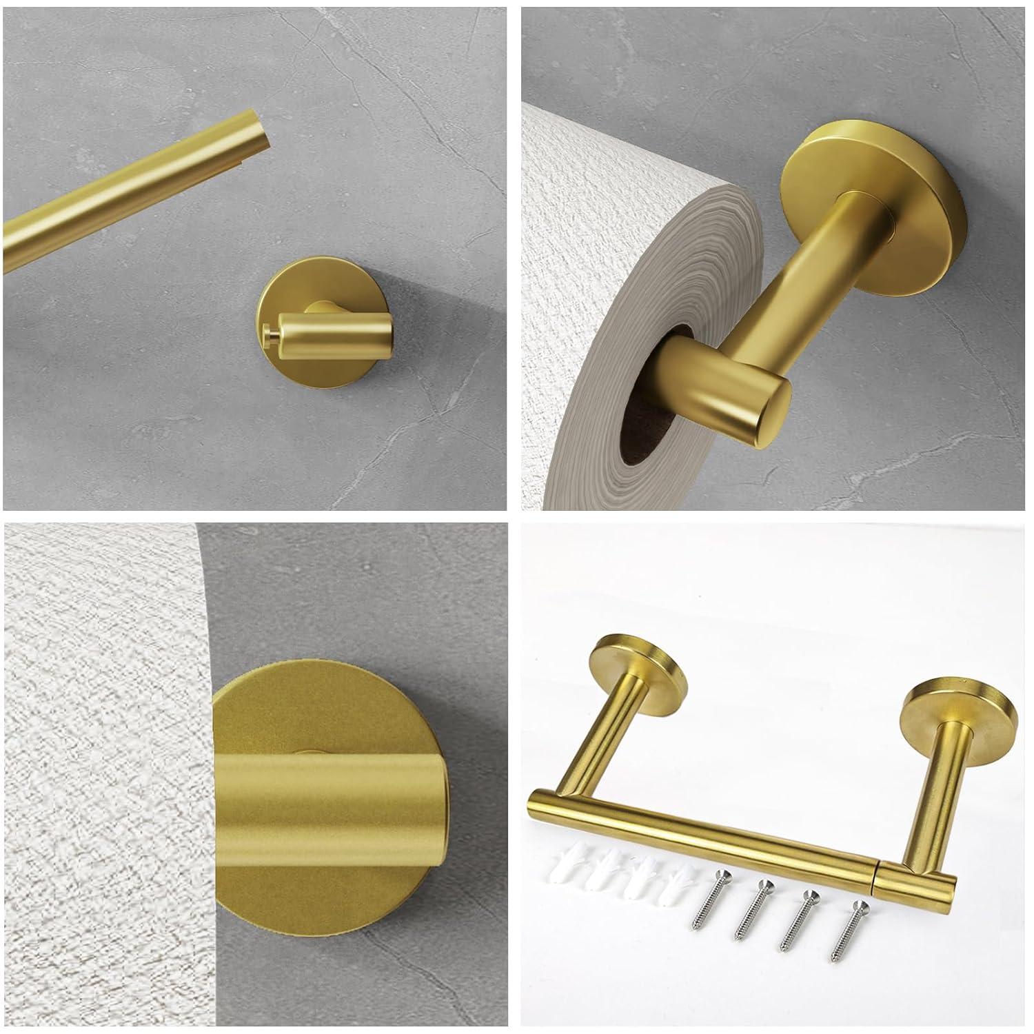Fixsen Gold Toilet Paper Holder Bathroom Double Post Pivoting Tissue Roll Holder Stainless Steel and Zinc Alloy Wall Mount Detachable (Gold, 1)